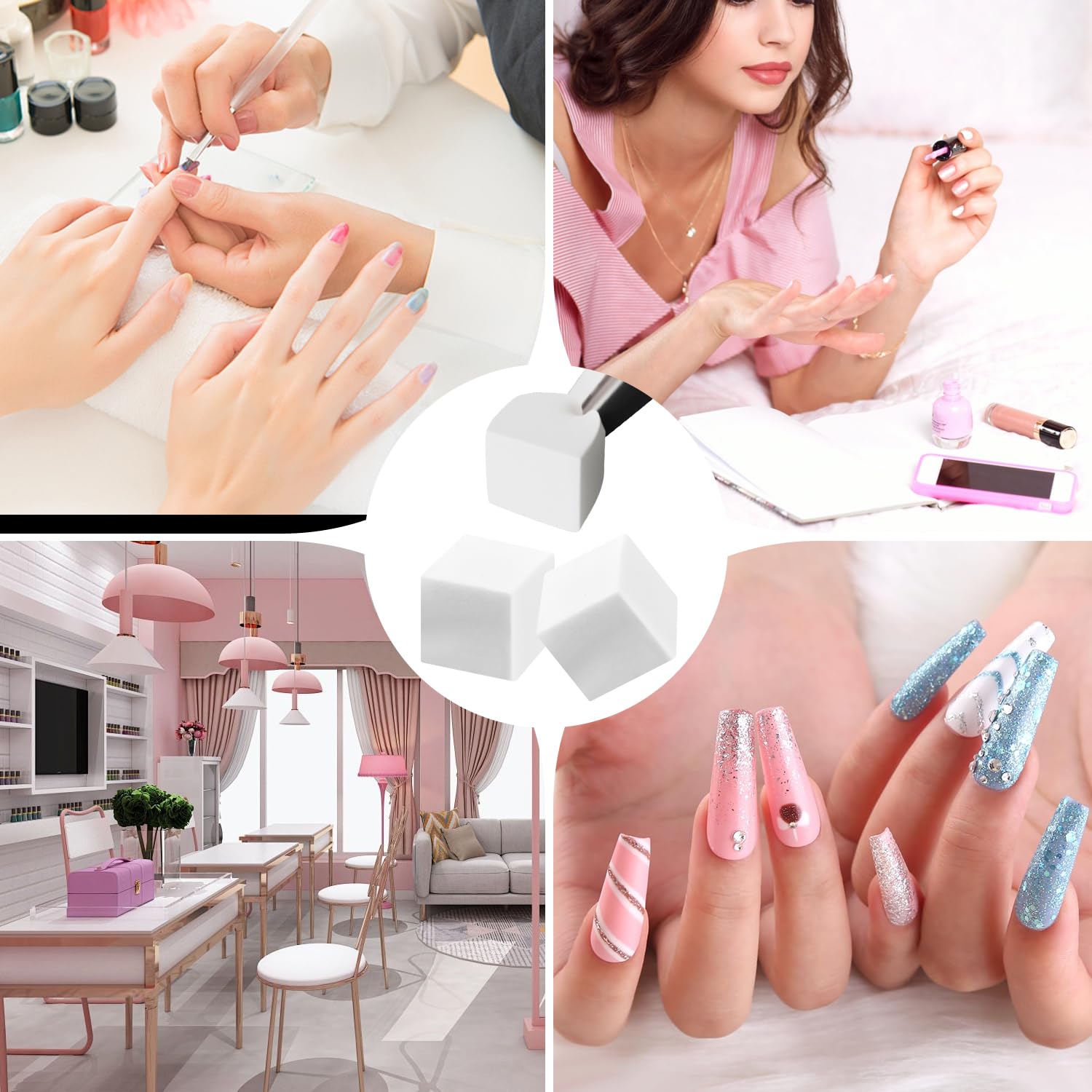 Close up of mini square nail sponges for gradient nail art