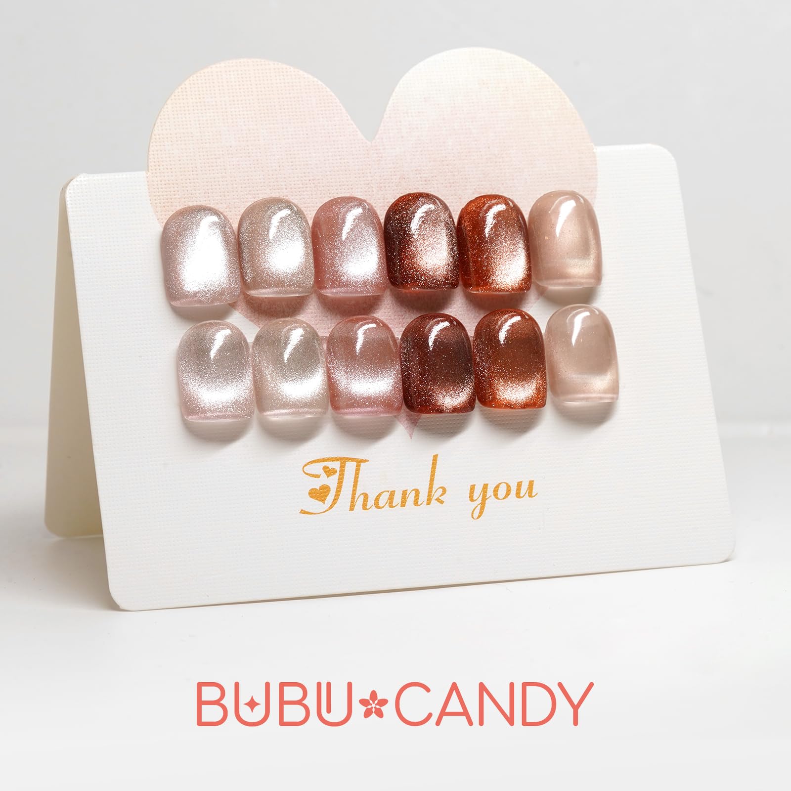 Bubu Candy magnetic gel polish kit showing gold brown and yellow shades