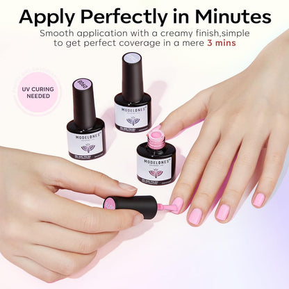 Detailed shot of Modelones matte and glossy top coat finish on nails