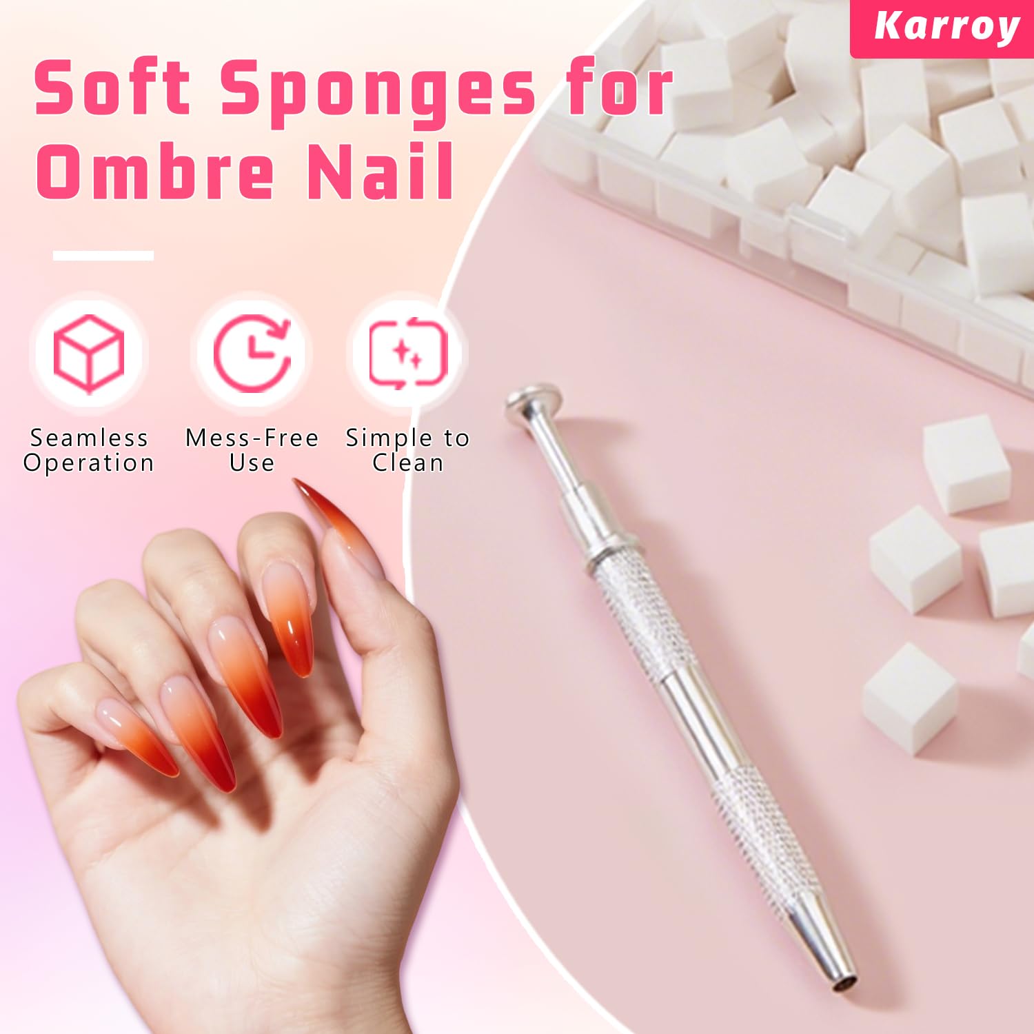 Close up of 4-claw metal grabber tool holding a makeup sponge