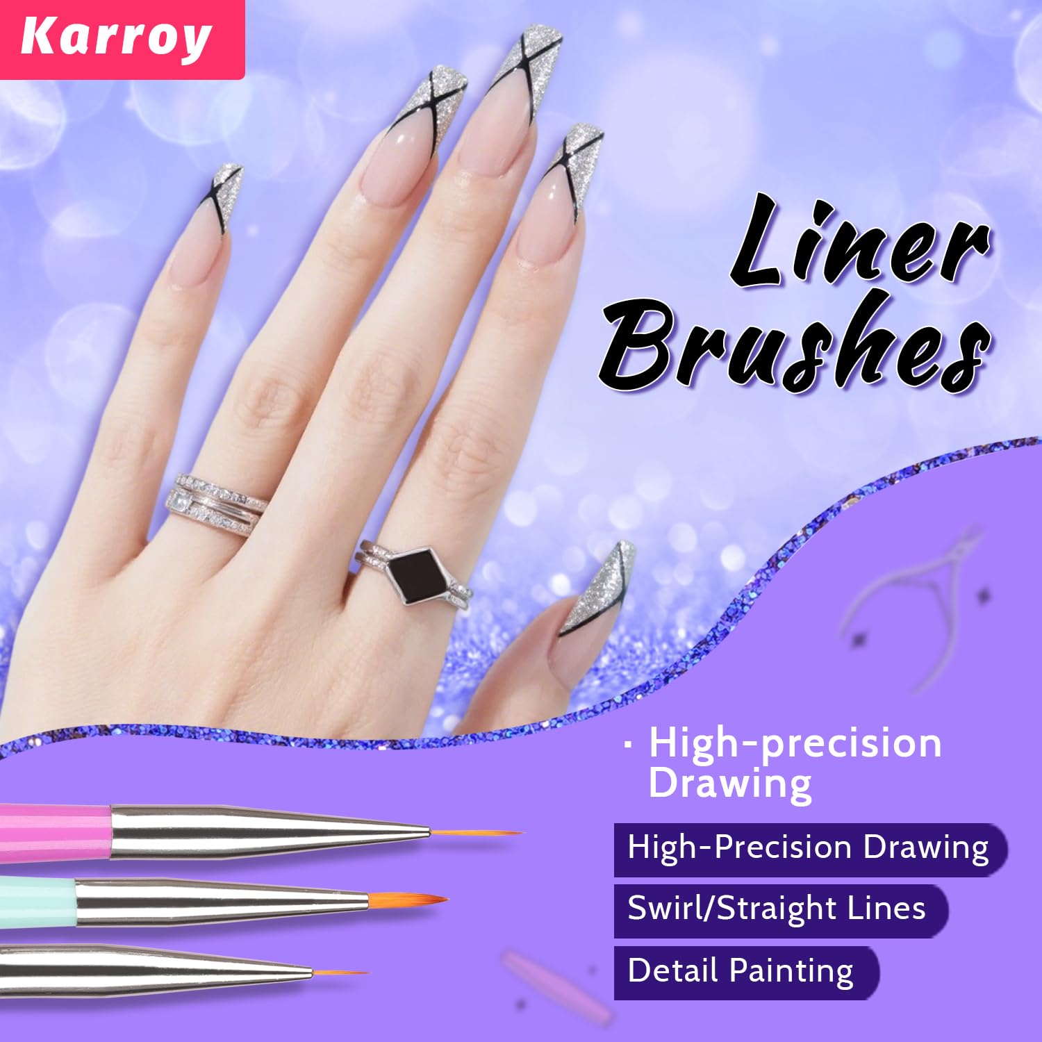 Top down view of the complete nail art tools set packaging