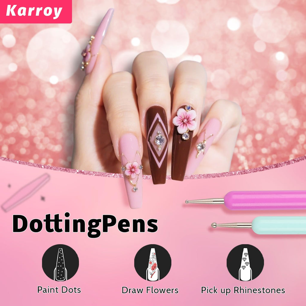 Complete Agatige Karroy nail art tool set with sponges grabber and brushes on display.