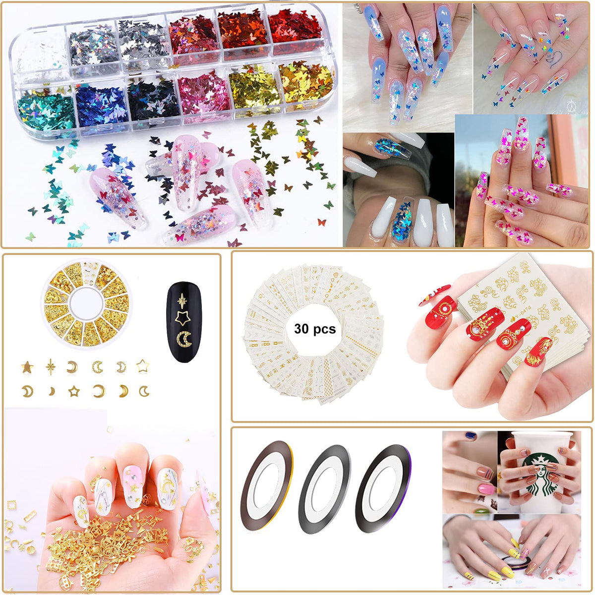 Complete set of nail art brushes and decorative accessories