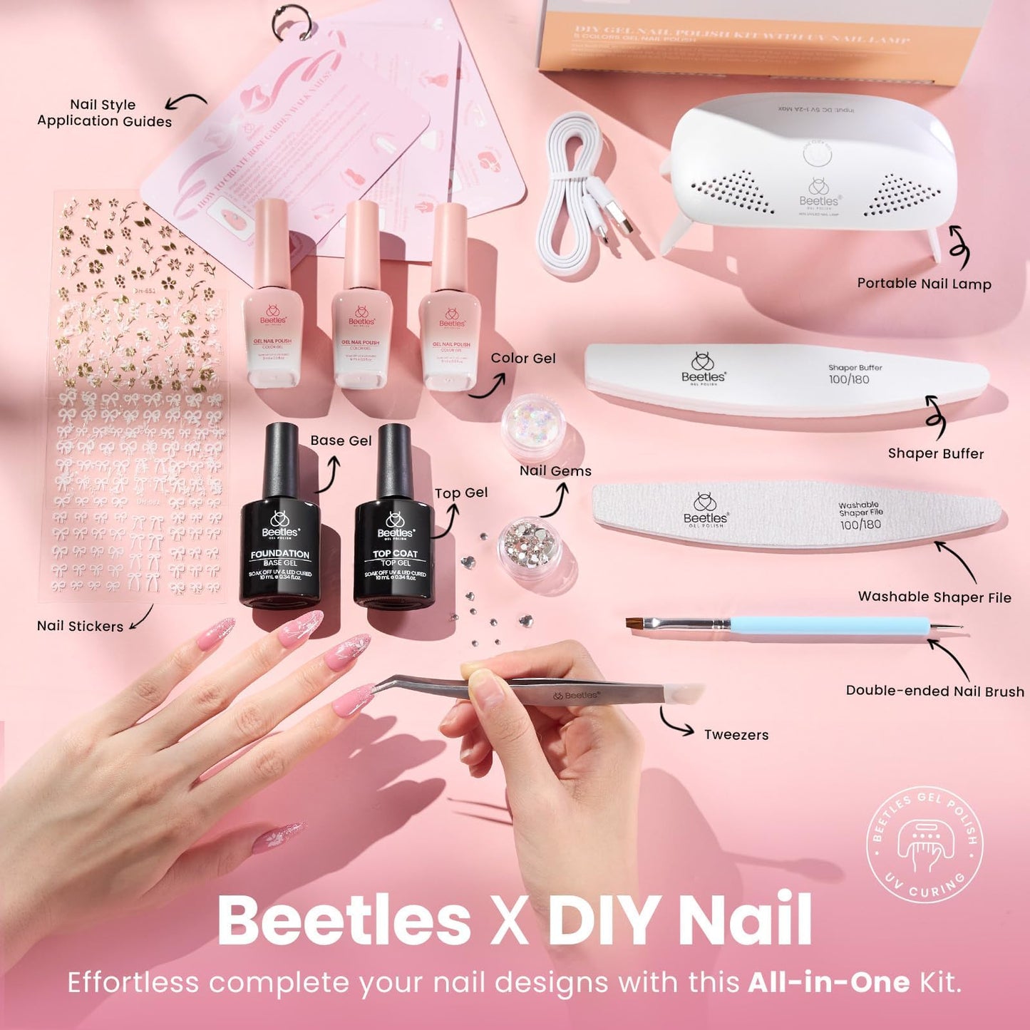 Compact UV LED nail lamp included in the Beetles polish set
