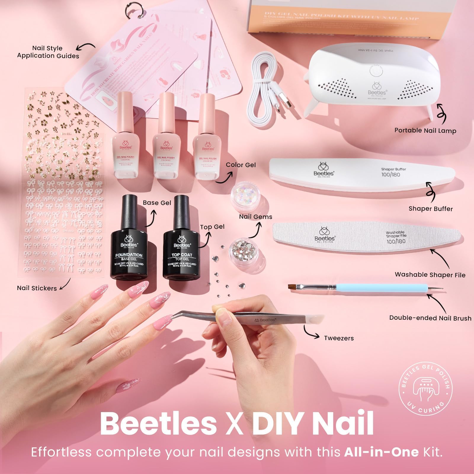 Compact UV LED nail lamp included in the Beetles polish set