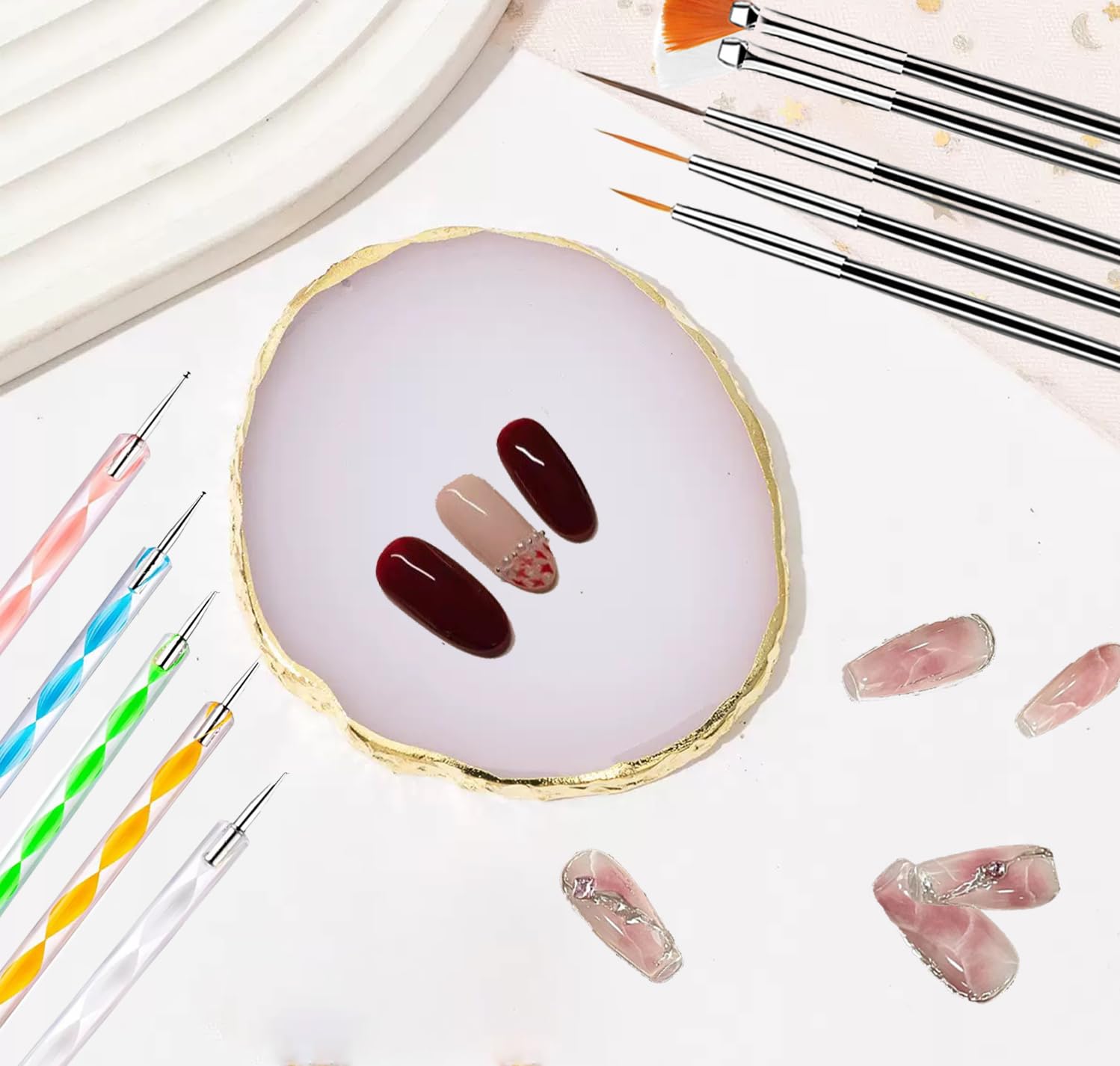 Top down view of Fulinjoy resin palette for nail polish mixing