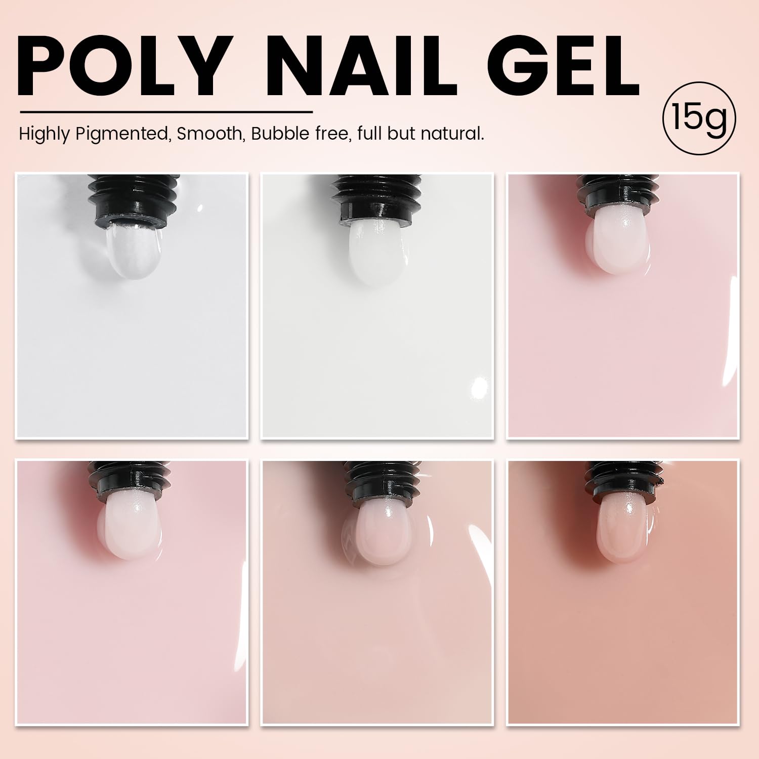 Yoke Fellow 6 color nude pink poly gel extension set contents