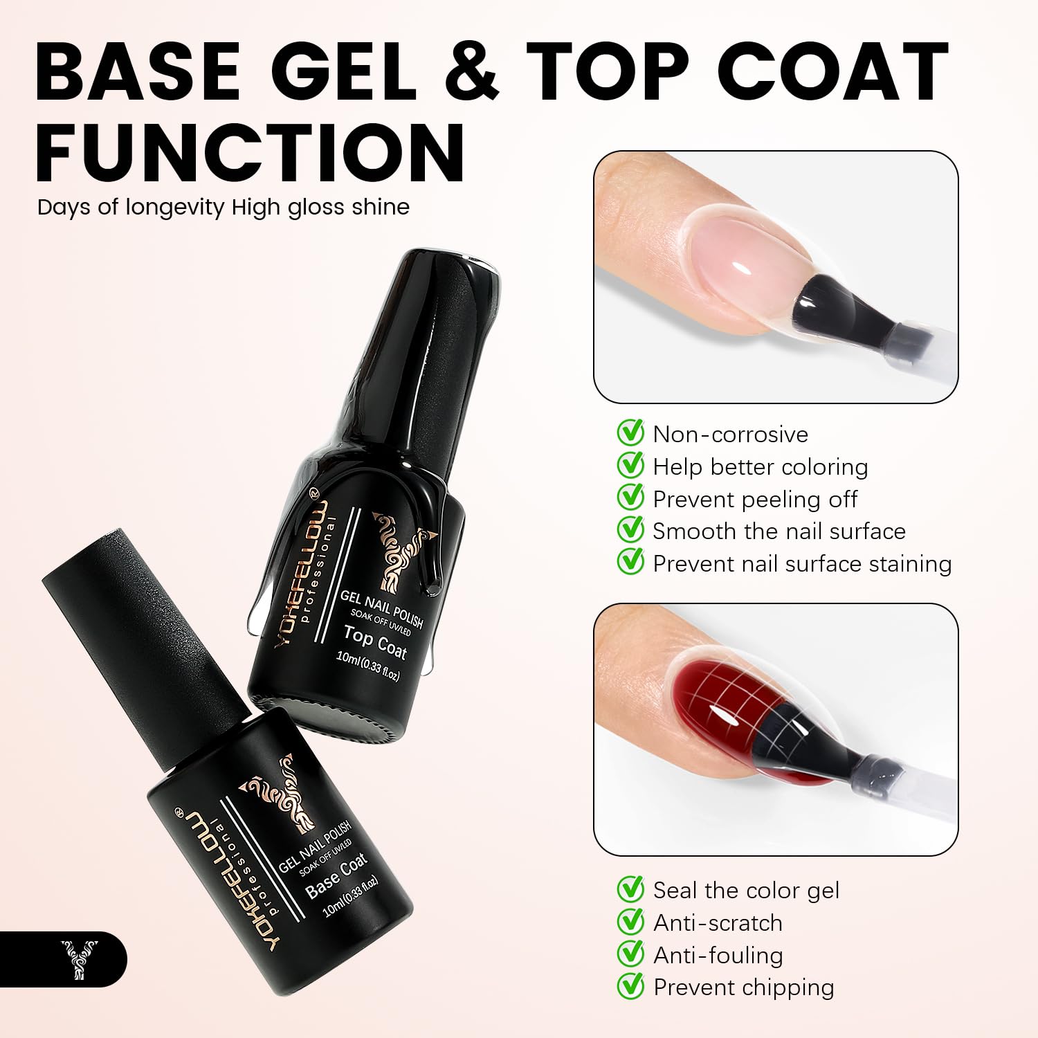 Yoke Fellow nail extension kit components including files and top coat