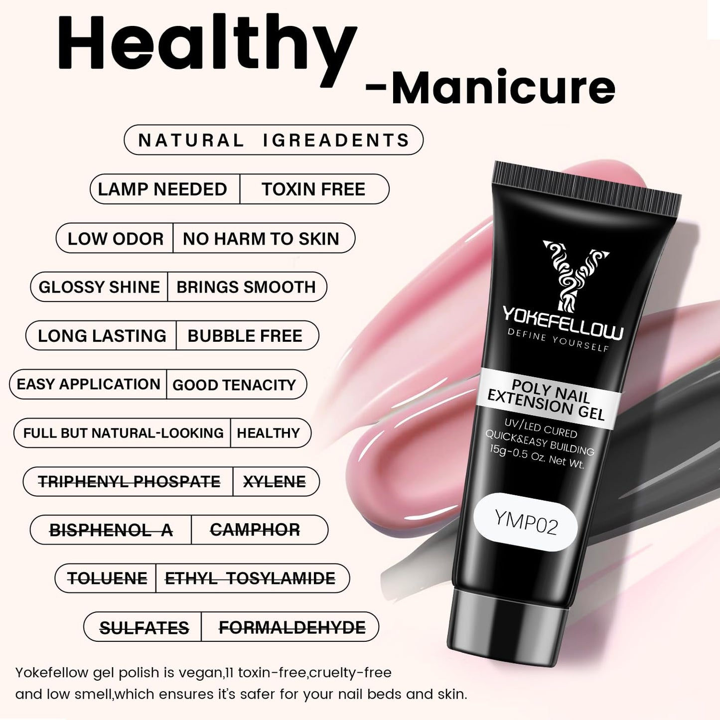 Packaging of Yoke Fellow poly gel kit with professional nail tools