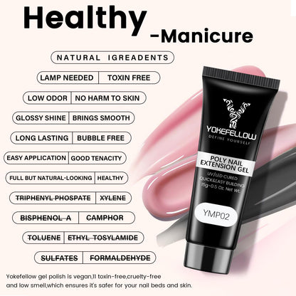 Packaging of Yoke Fellow poly gel kit with professional nail tools