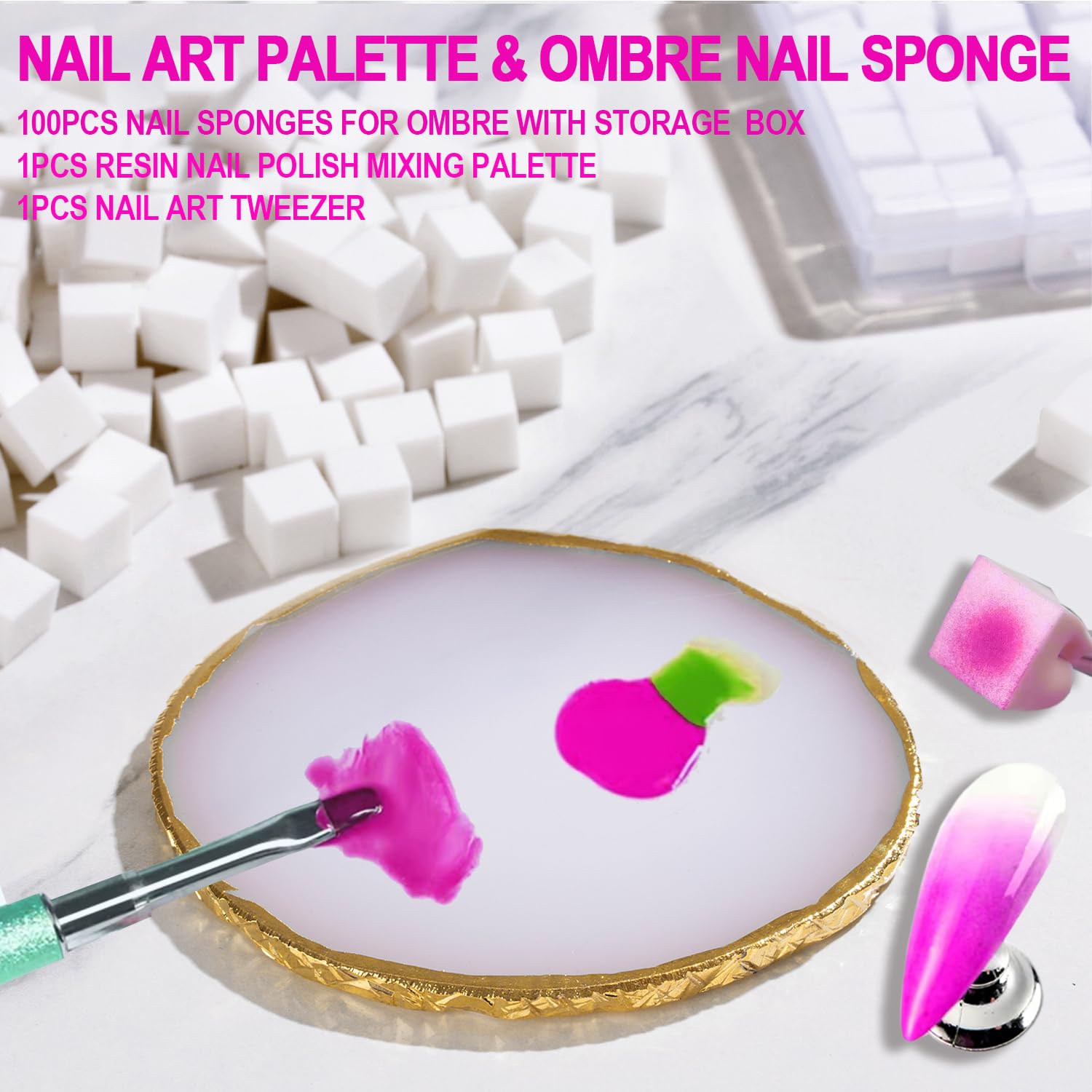 Close up of 100 pieces mini sponges for ombre nails