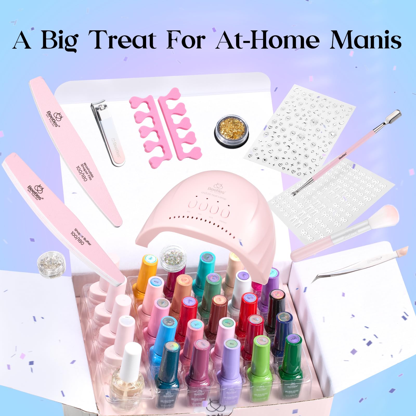 Beetles gel polish kit packaging and essential tools