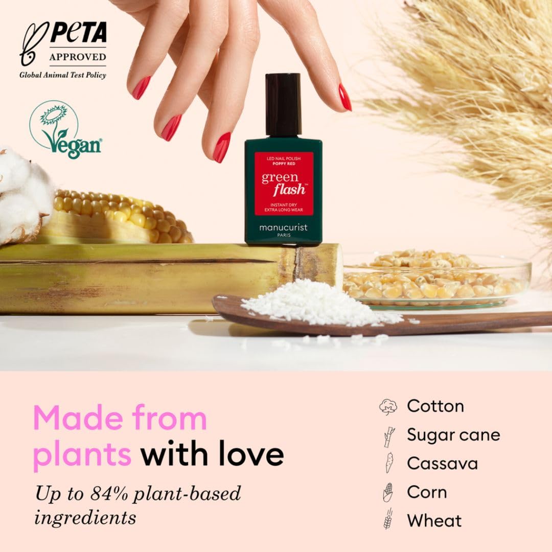 Contents of the Manucurist Green Flash gel nail kit including base and top coat