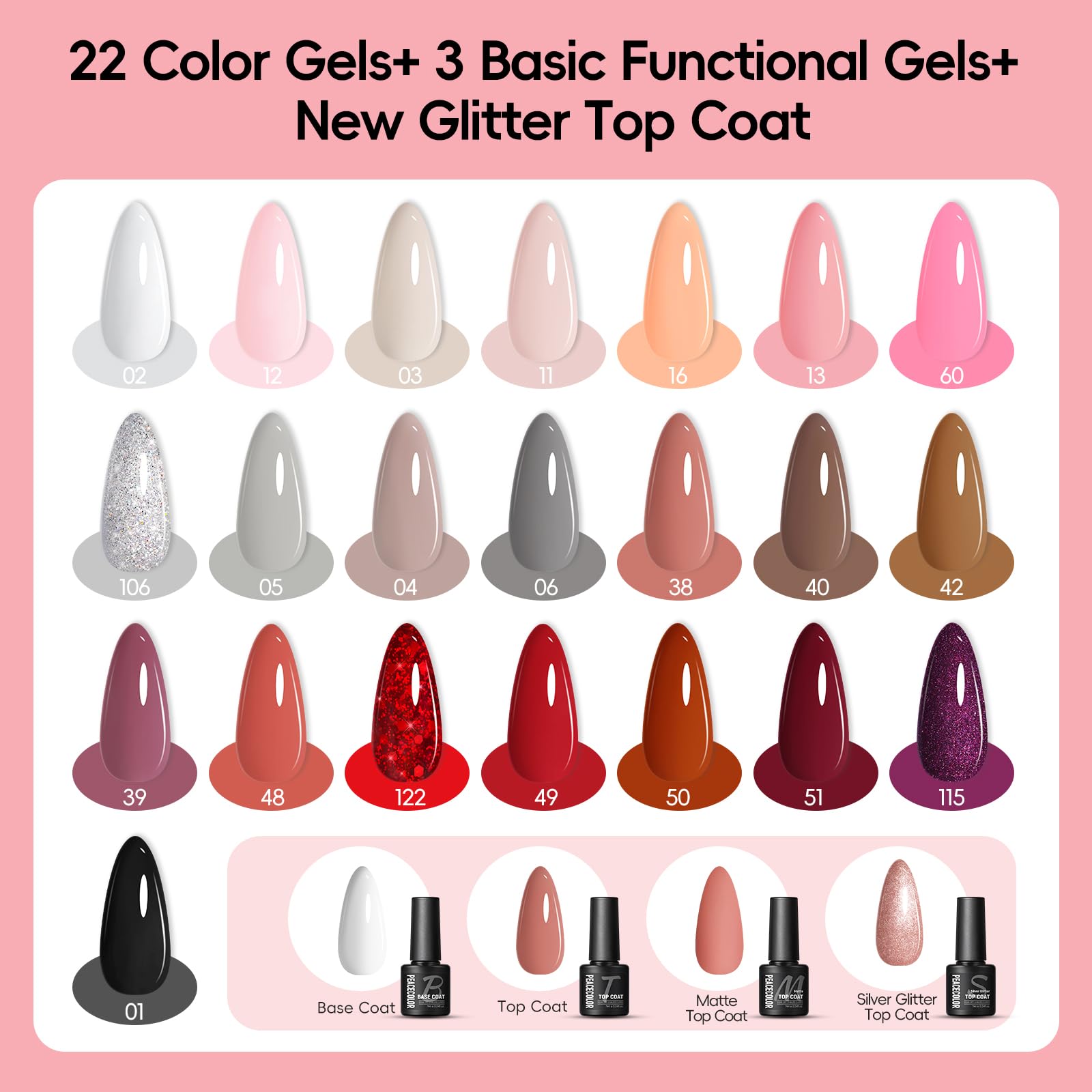 Peacecolor 22 gel polish colors set with manicure tools