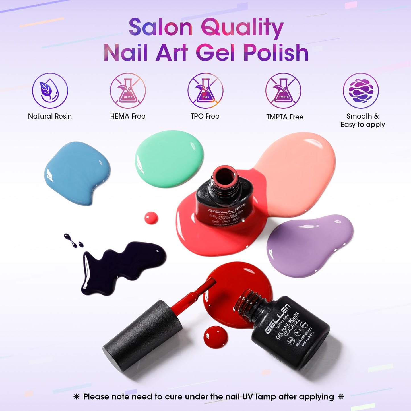 Essential manicure tools and brushes included in Gellen kit
