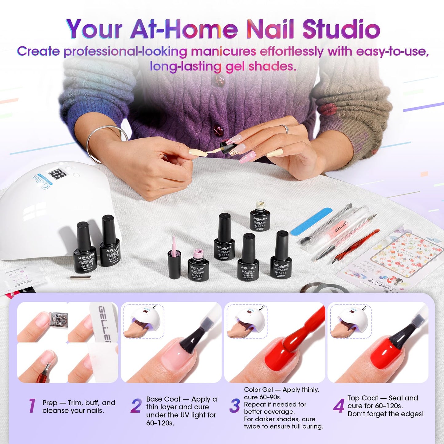 Professional home salon manicure setup with Gellen kit