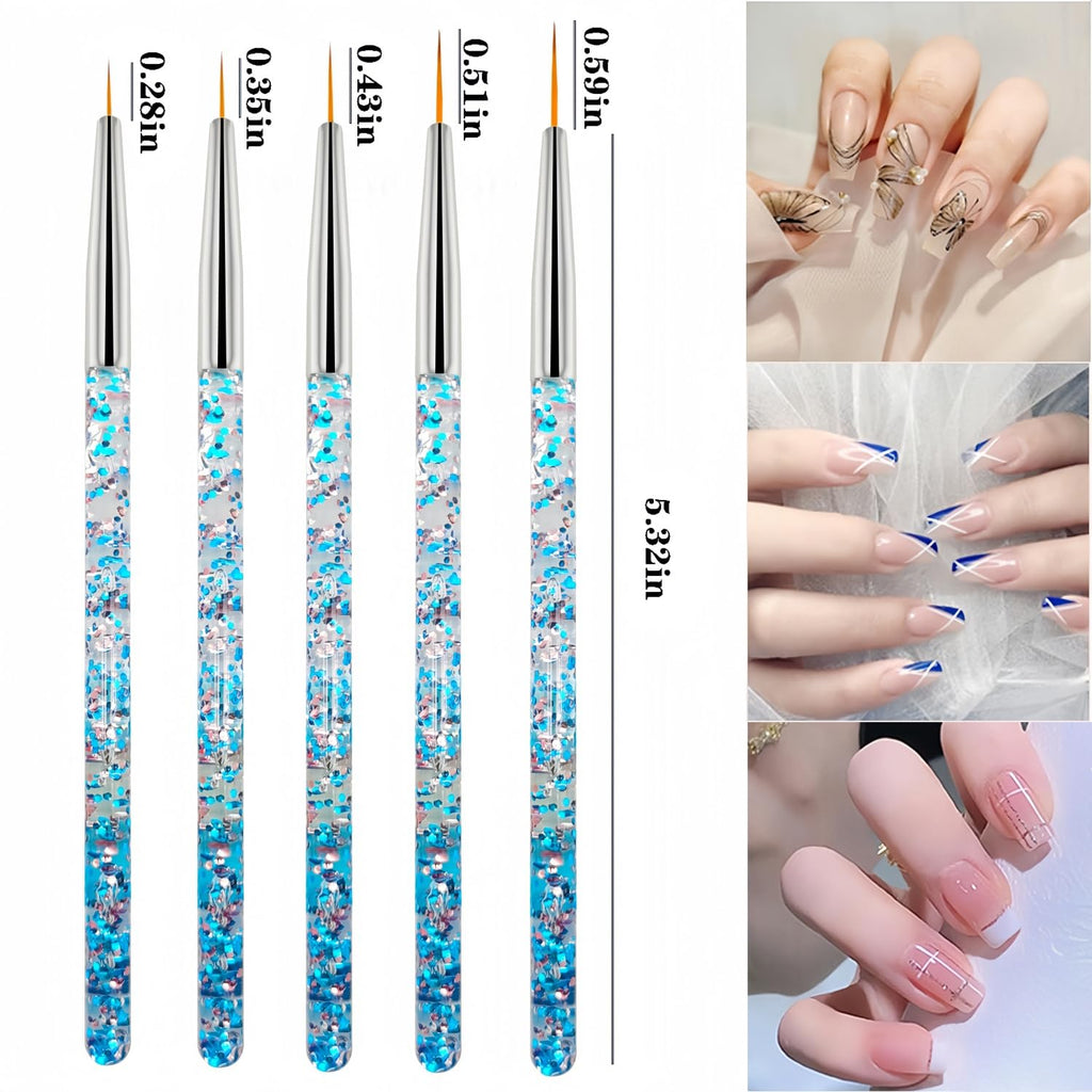 Detailed view of the fine synthetic nail liner brushes