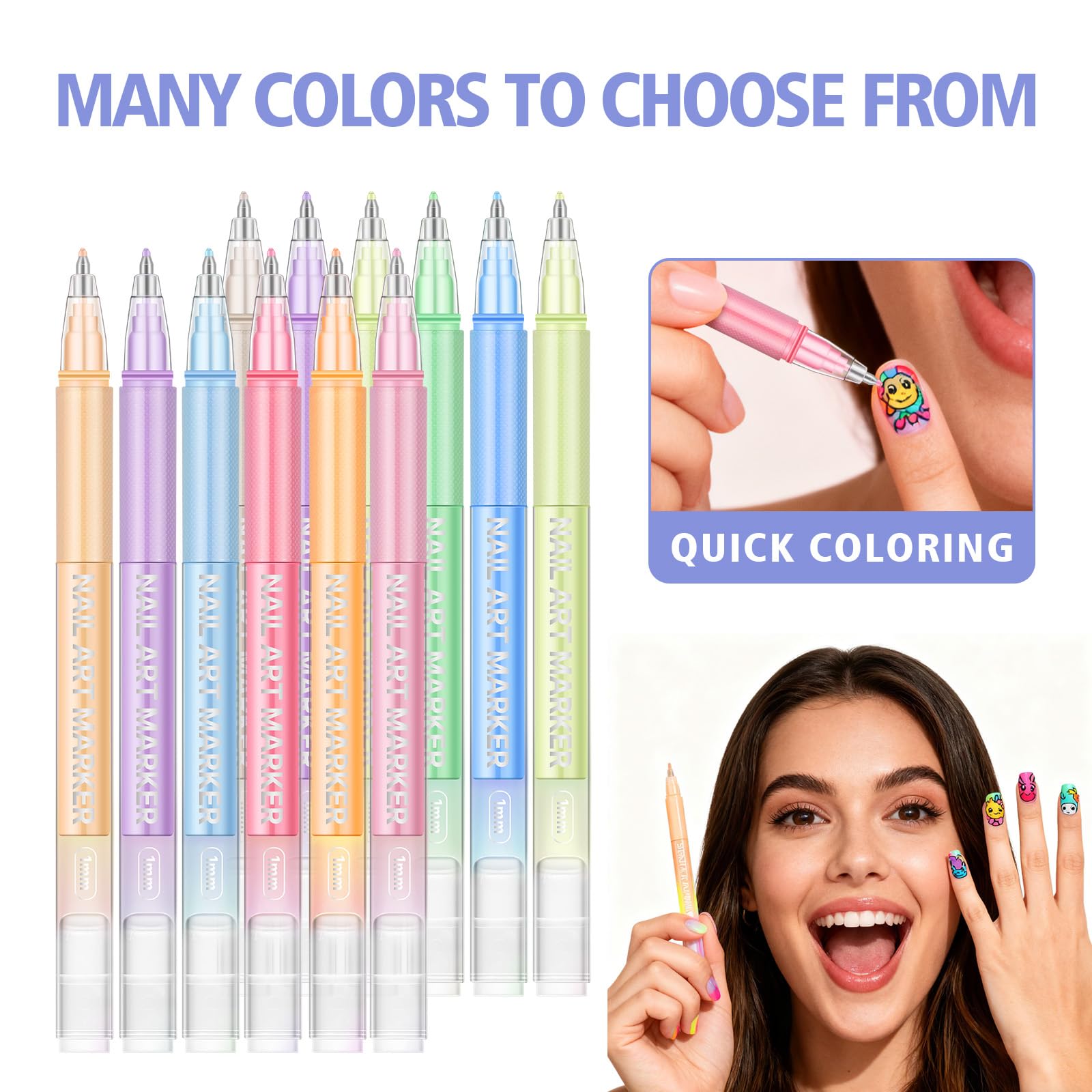 Close up of 1mm fine tip nail art pen for detailed manicure