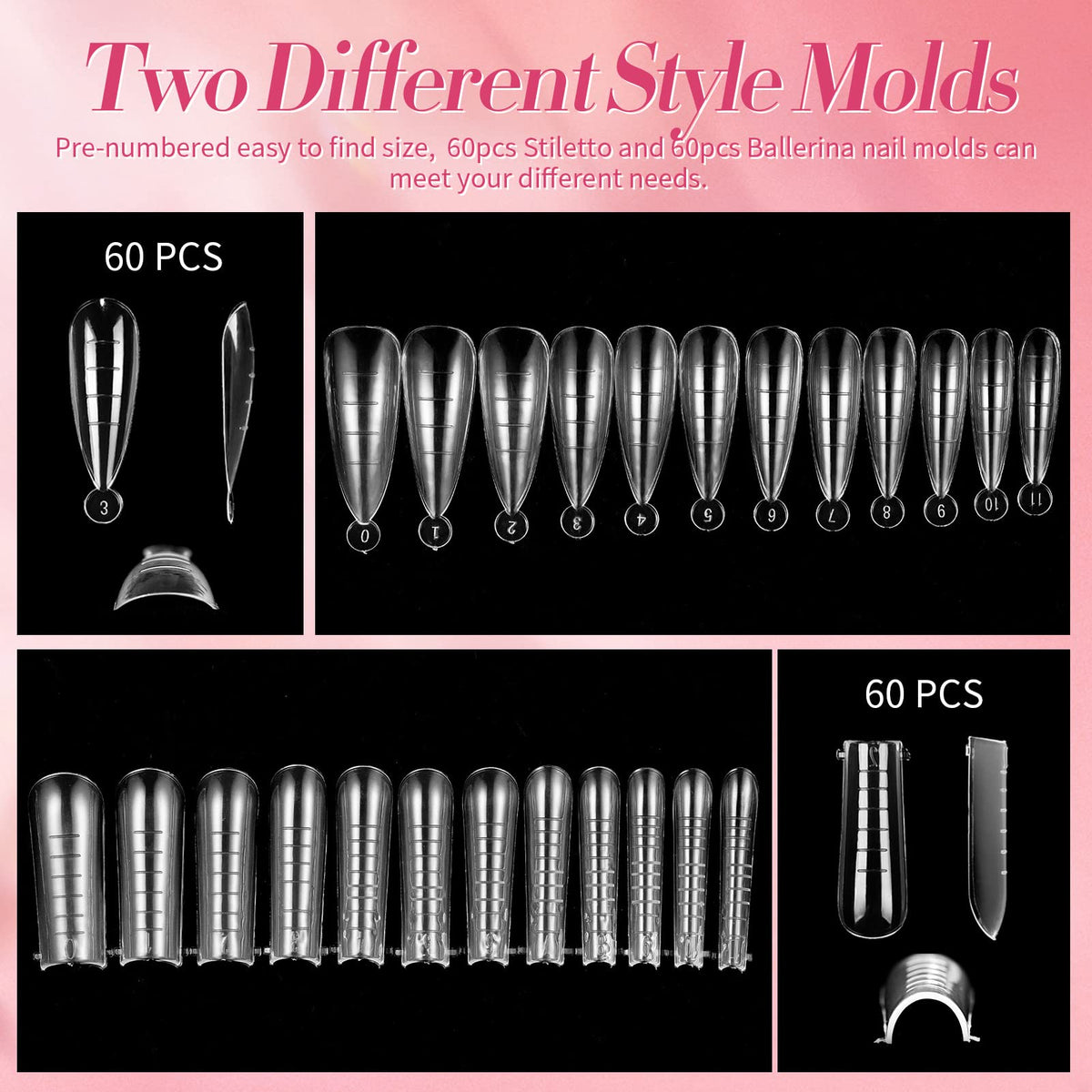 Finished glossy nail extensions created using the starter kit