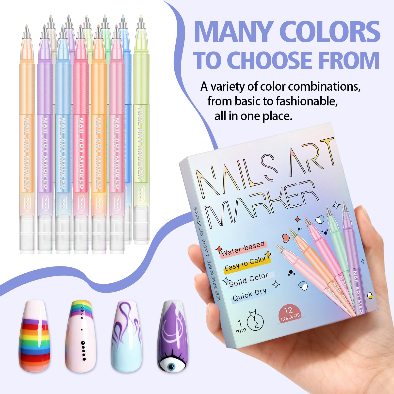 Beginner friendly nail art design kit with quick dry ink