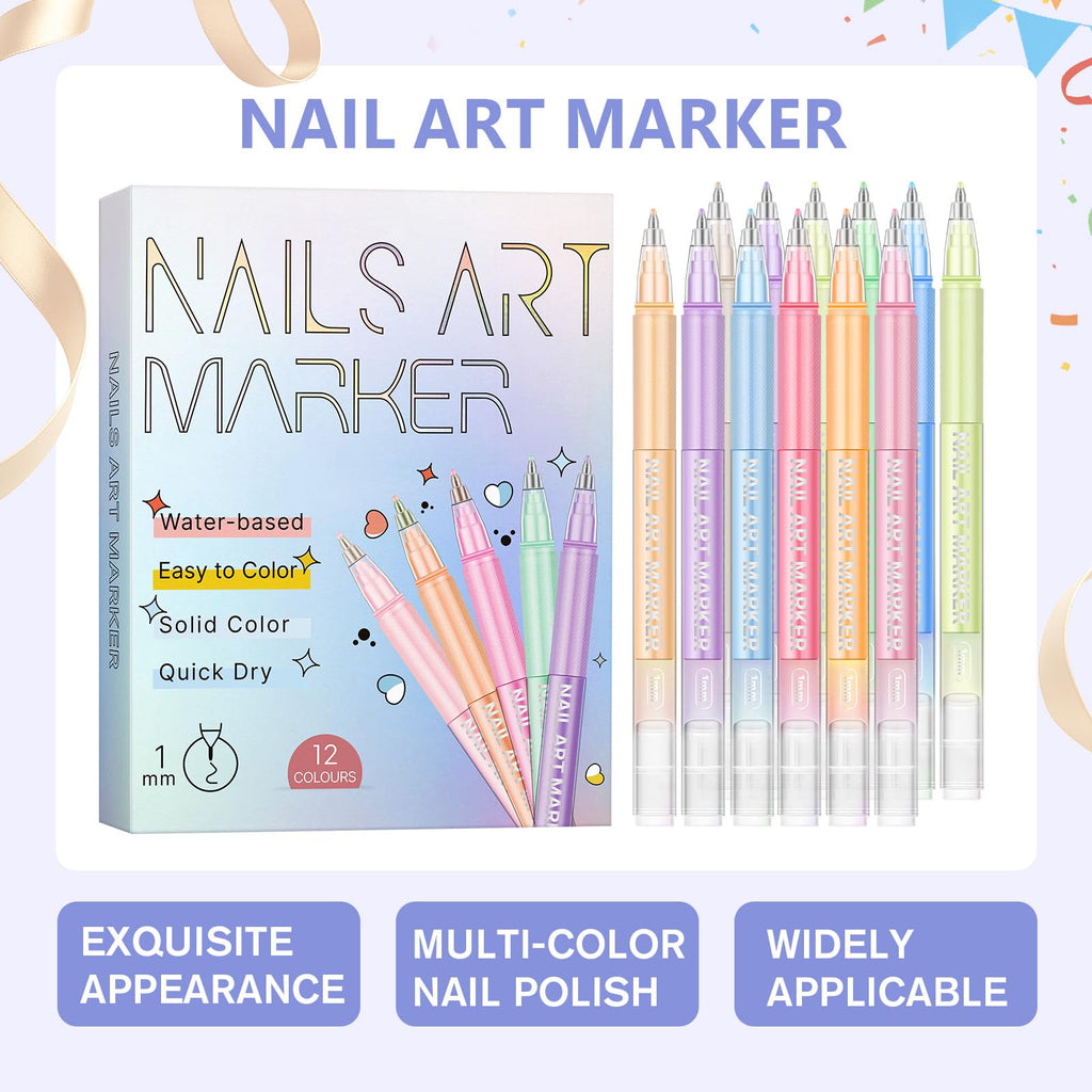 Complete nail art kit featuring the 12 color marker collection