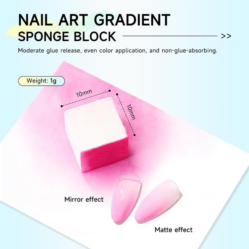 Close up of 50 colorful ombre nail sponges in storage container