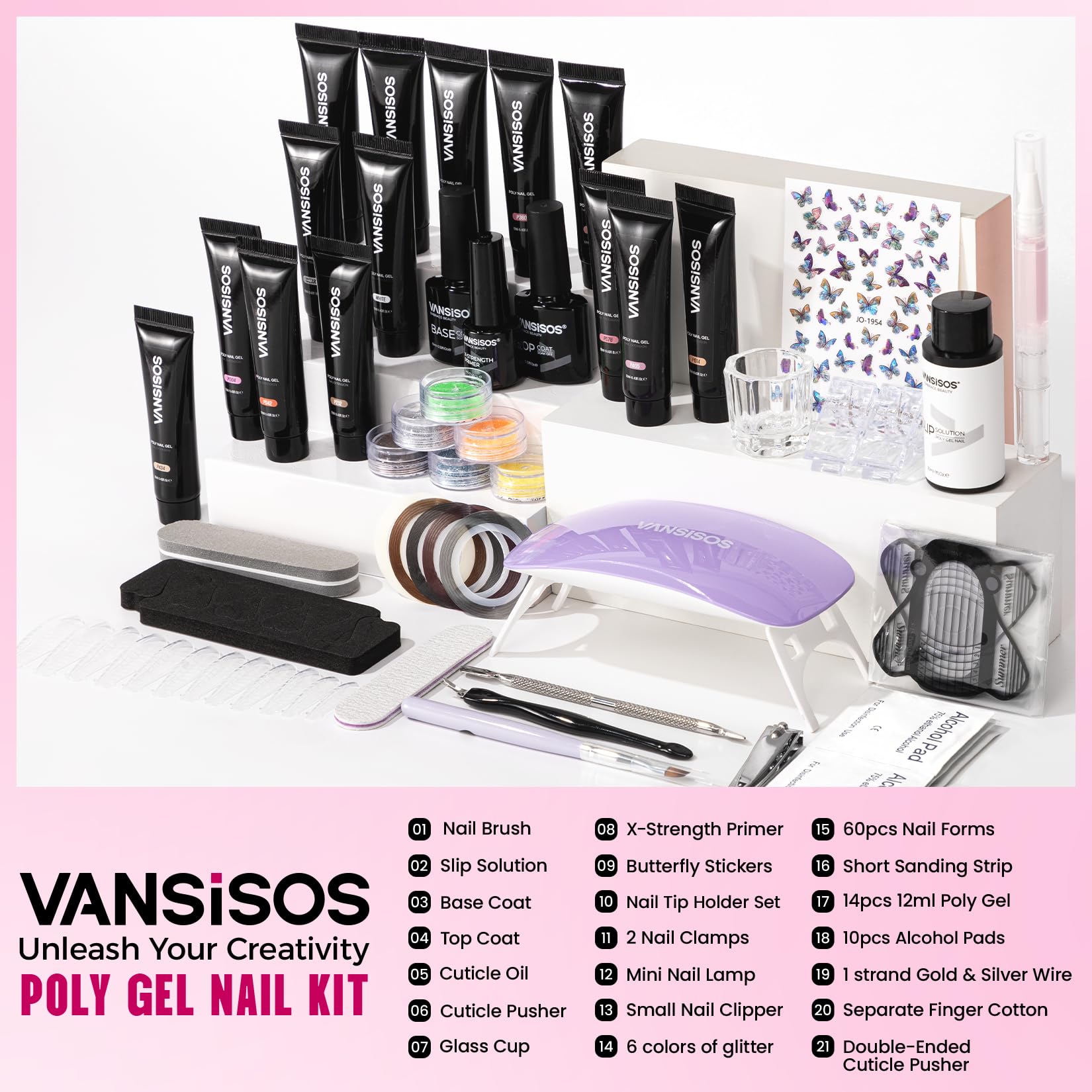 14 tubes of colorful poly gel for nail extensions