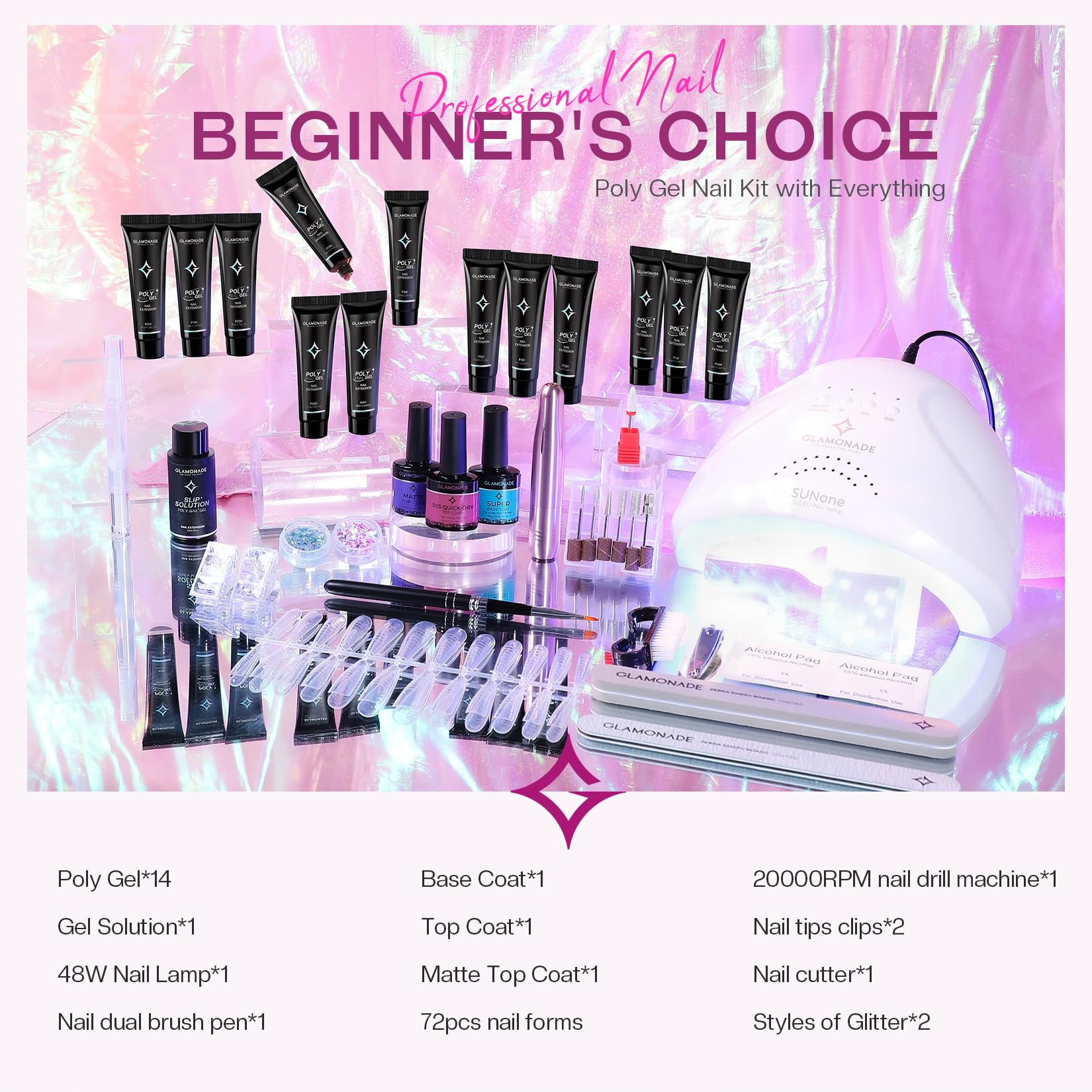 Glamonade 48 Watt UV LED nail lamp and poly gel tube set