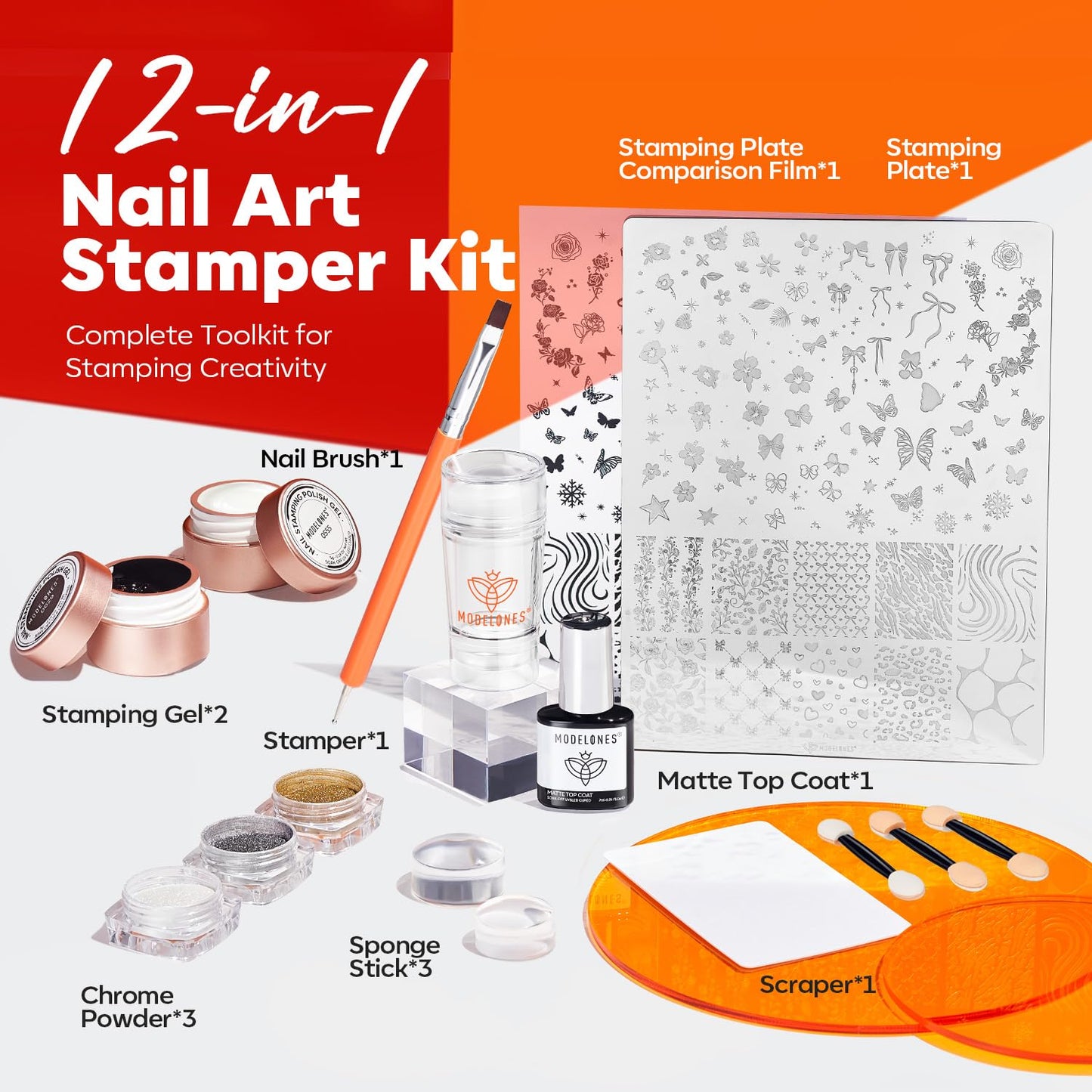 Stainless steel nail stamping plates with intricate floral and geometric designs