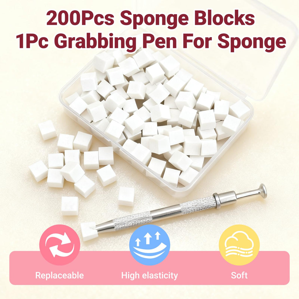 Close-up of stainless steel metal grabber pen holding a soft nail sponge