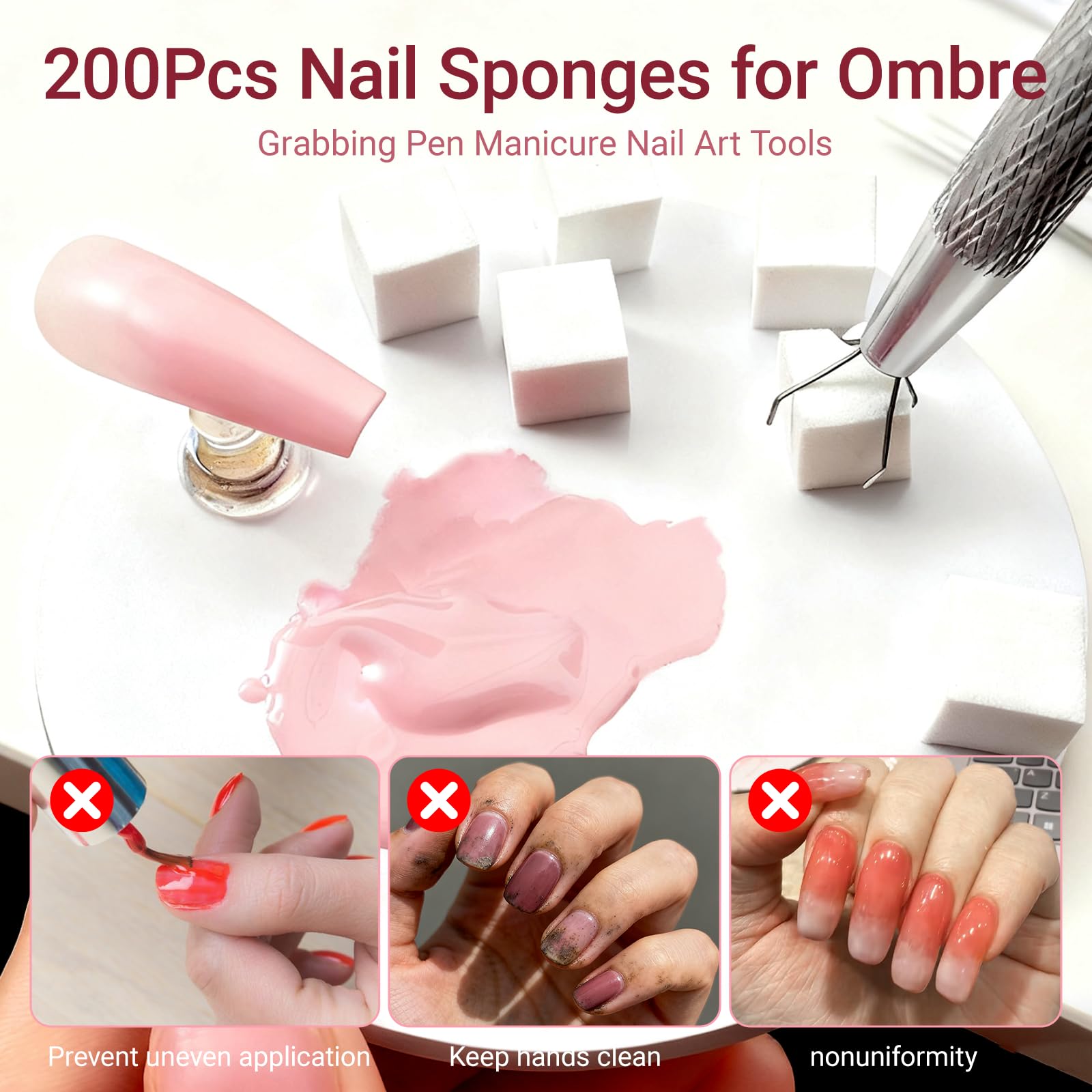Metal nail art grabber tool with sponge attached