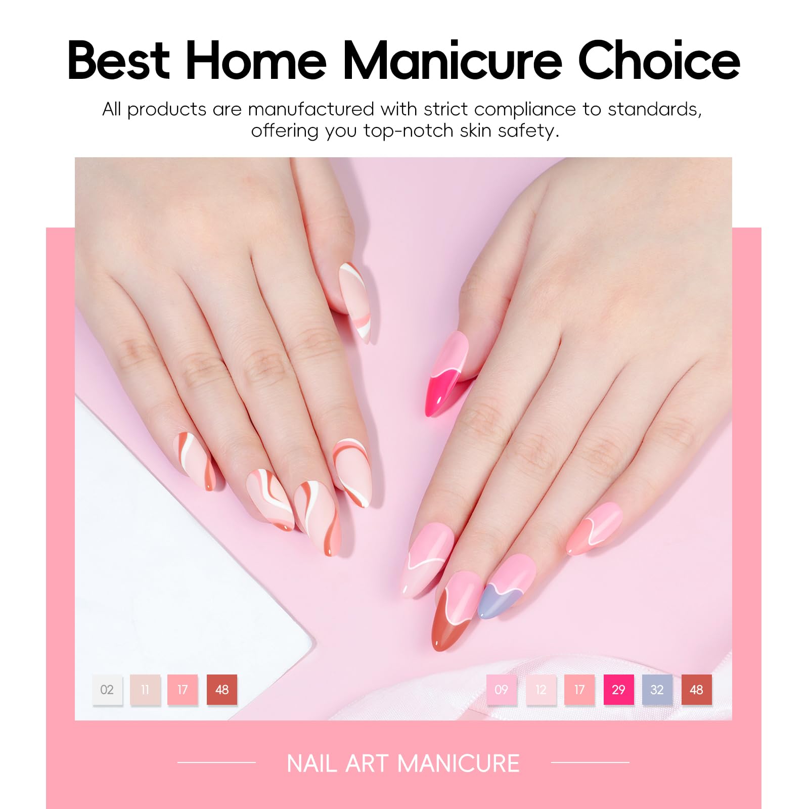 Close up of gel polish colors and finish options