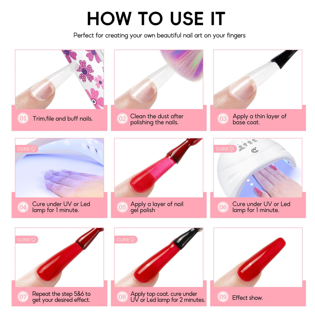 Finished professional gel manicure example created with the kit