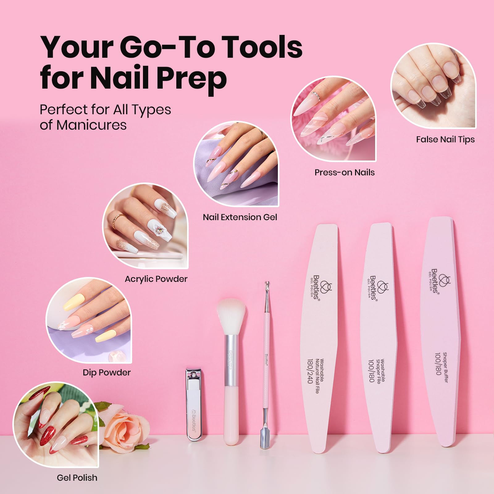 Beetles manicure tool set including files and cuticle pusher