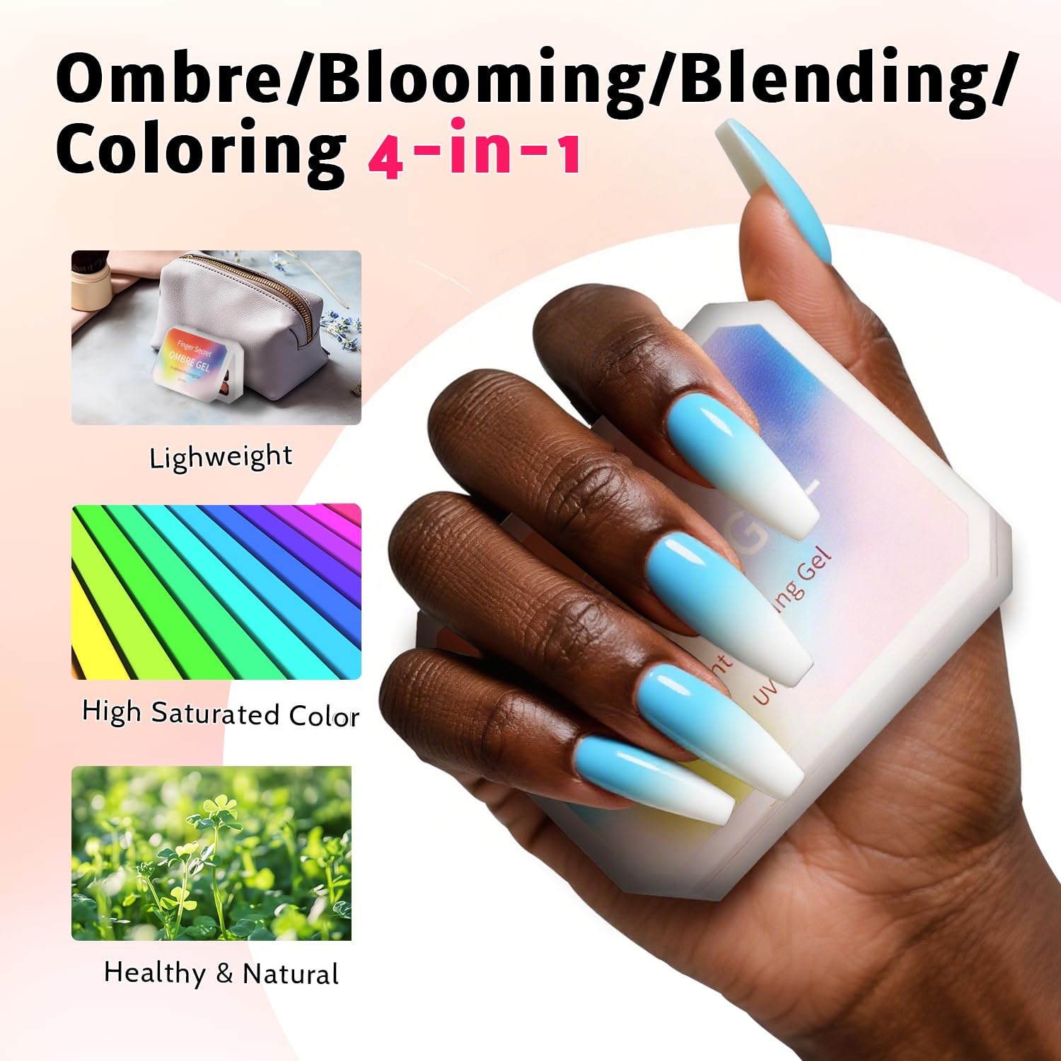 Gradient nails created with Karroy ombre gel palette