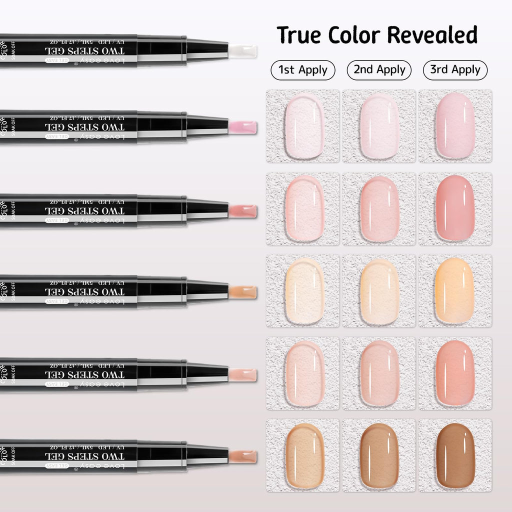 Love easy gel nail polish pens displaying various nude color shades
