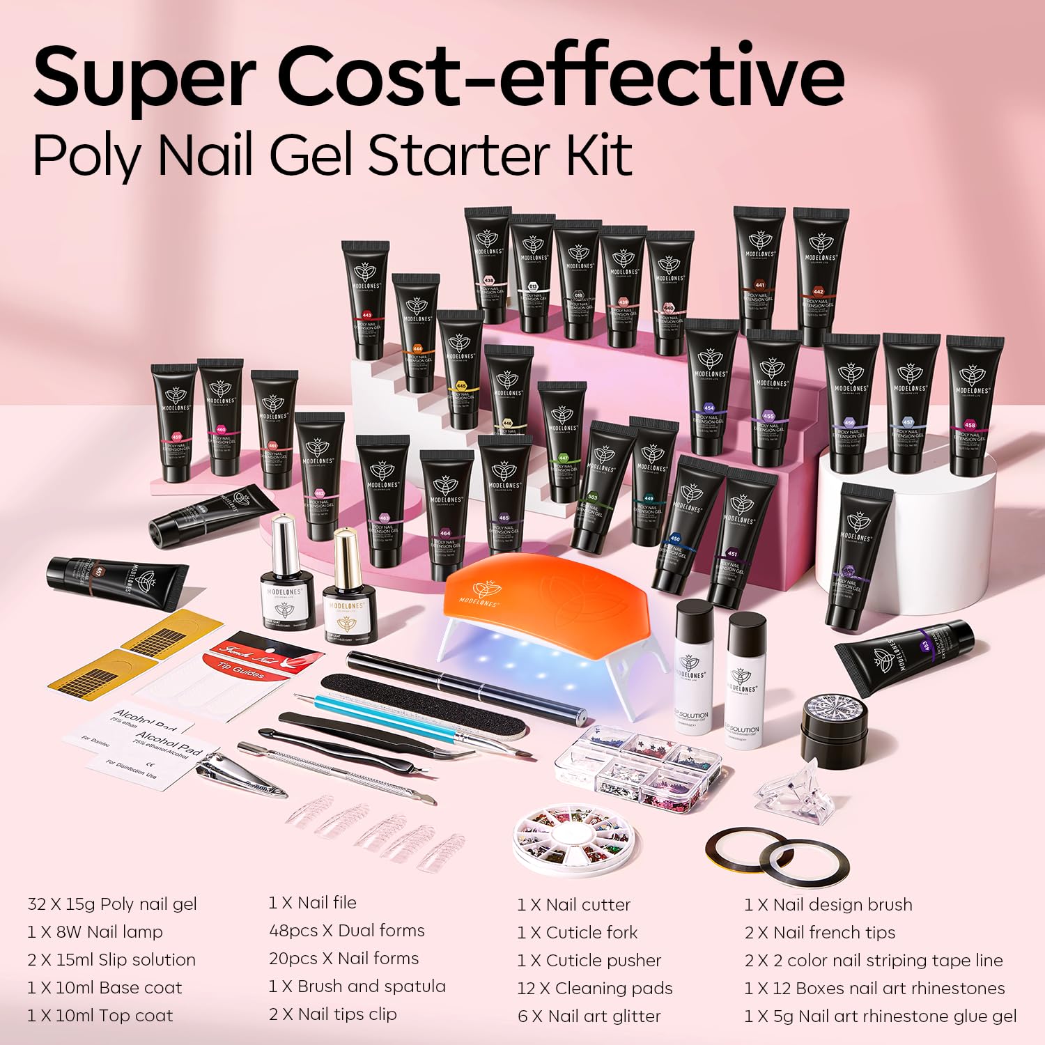 Complete set of 32 poly gel colors in Modelones kit