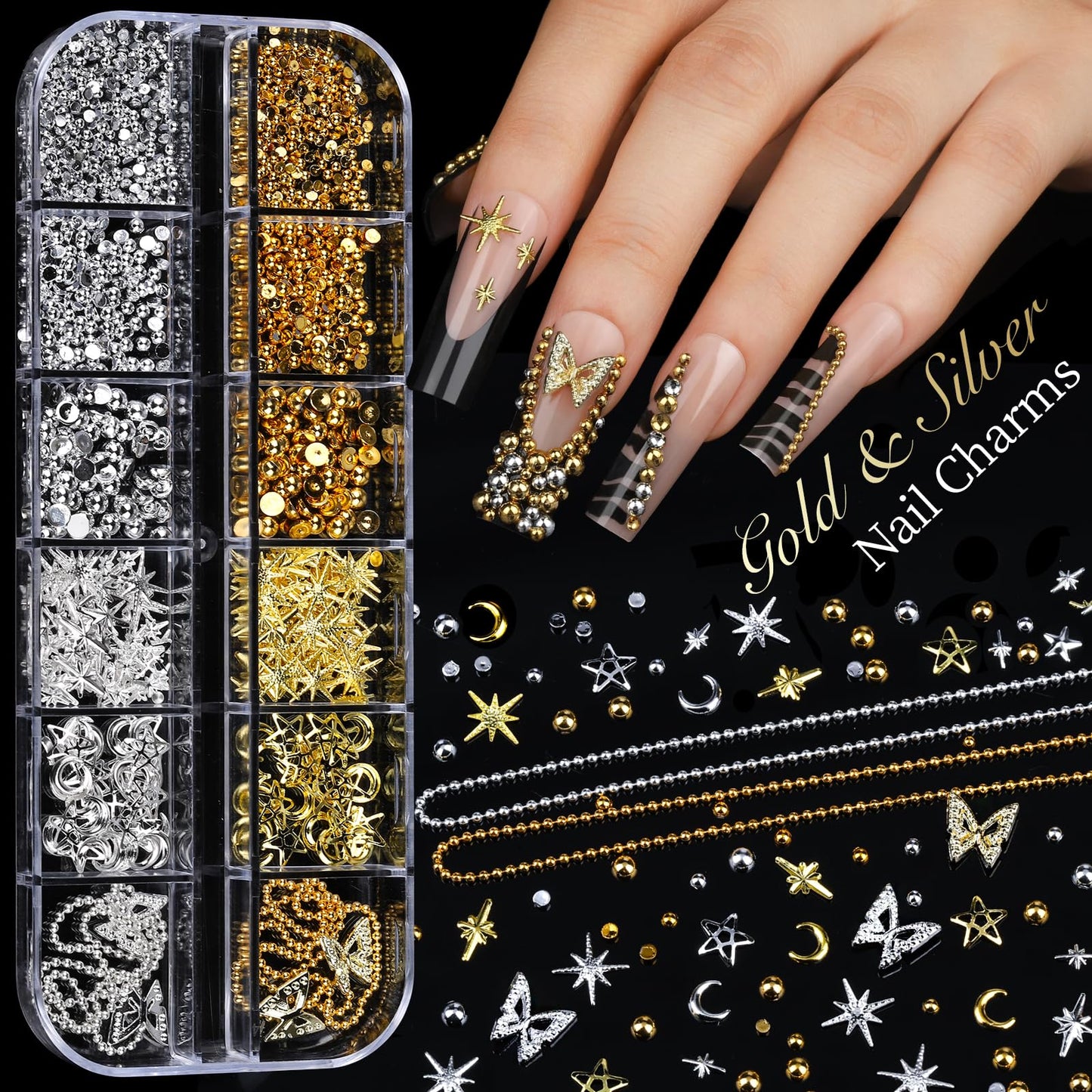 Nail art charms and gems included in Teenitor DIY kit