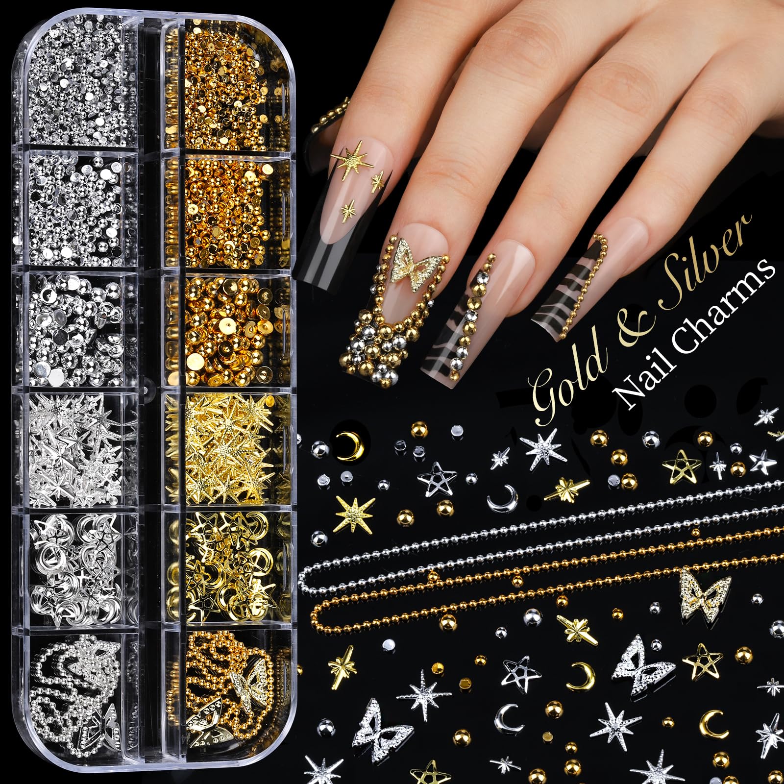 Nail art charms and gems included in Teenitor DIY kit