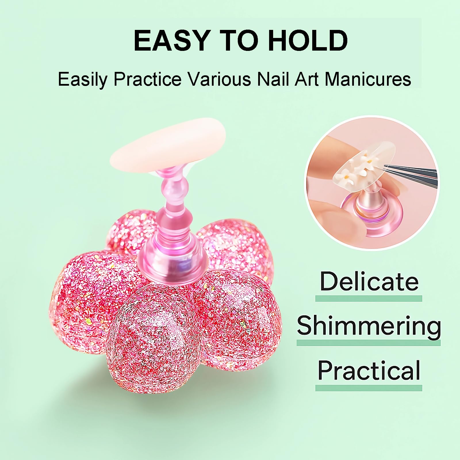 Reusable adhesive putty and tweezers for nail art practice