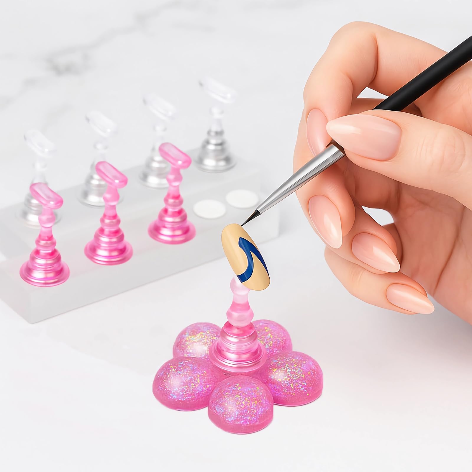 Close up of magnetic nail tips practice holder