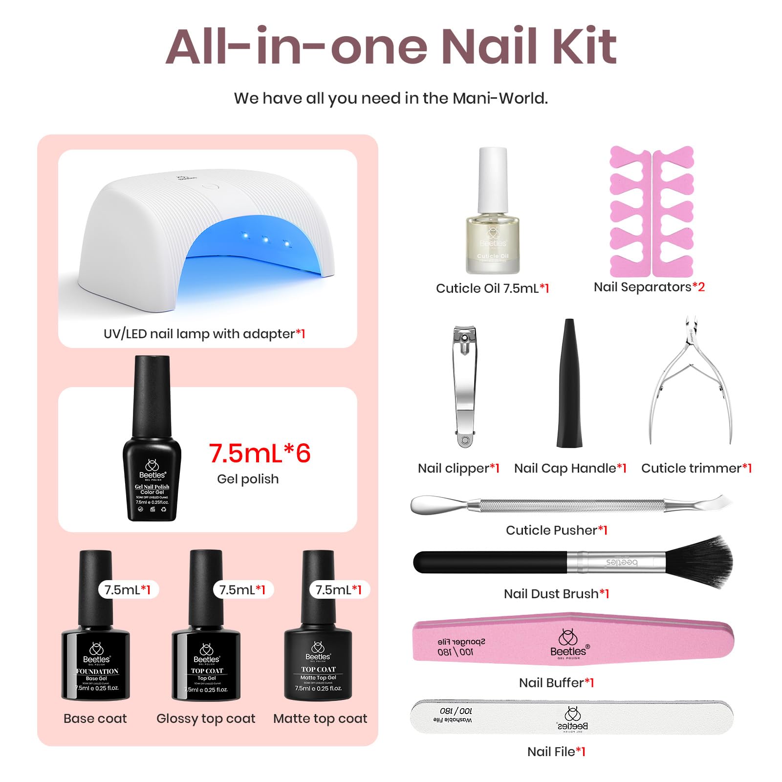 Six bottles of Beetles nude gel polish collection