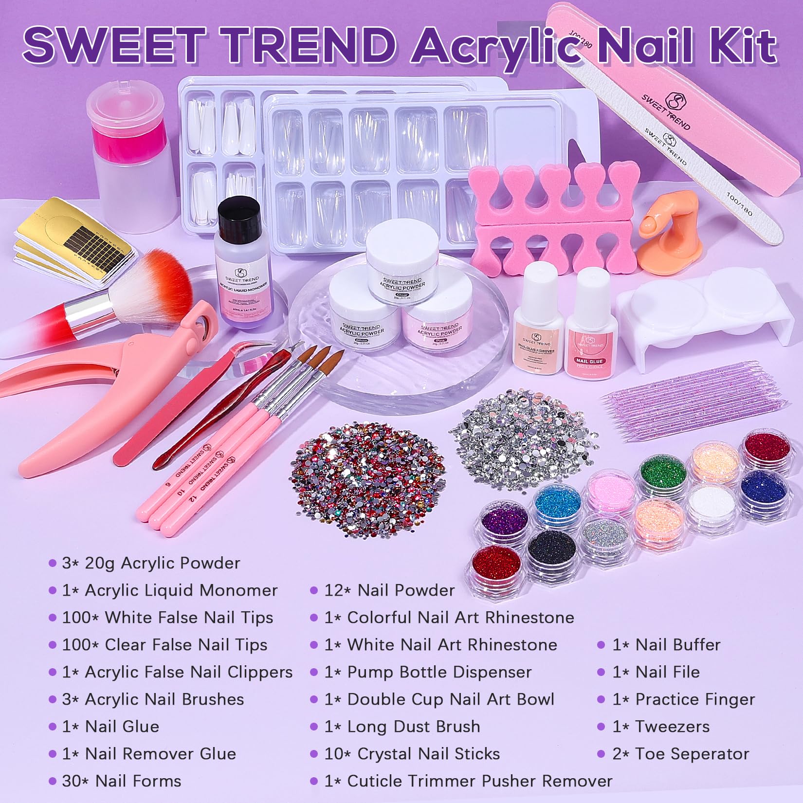 Detailed view of the 600 assorted nail tips included in the Sweet Trend kit