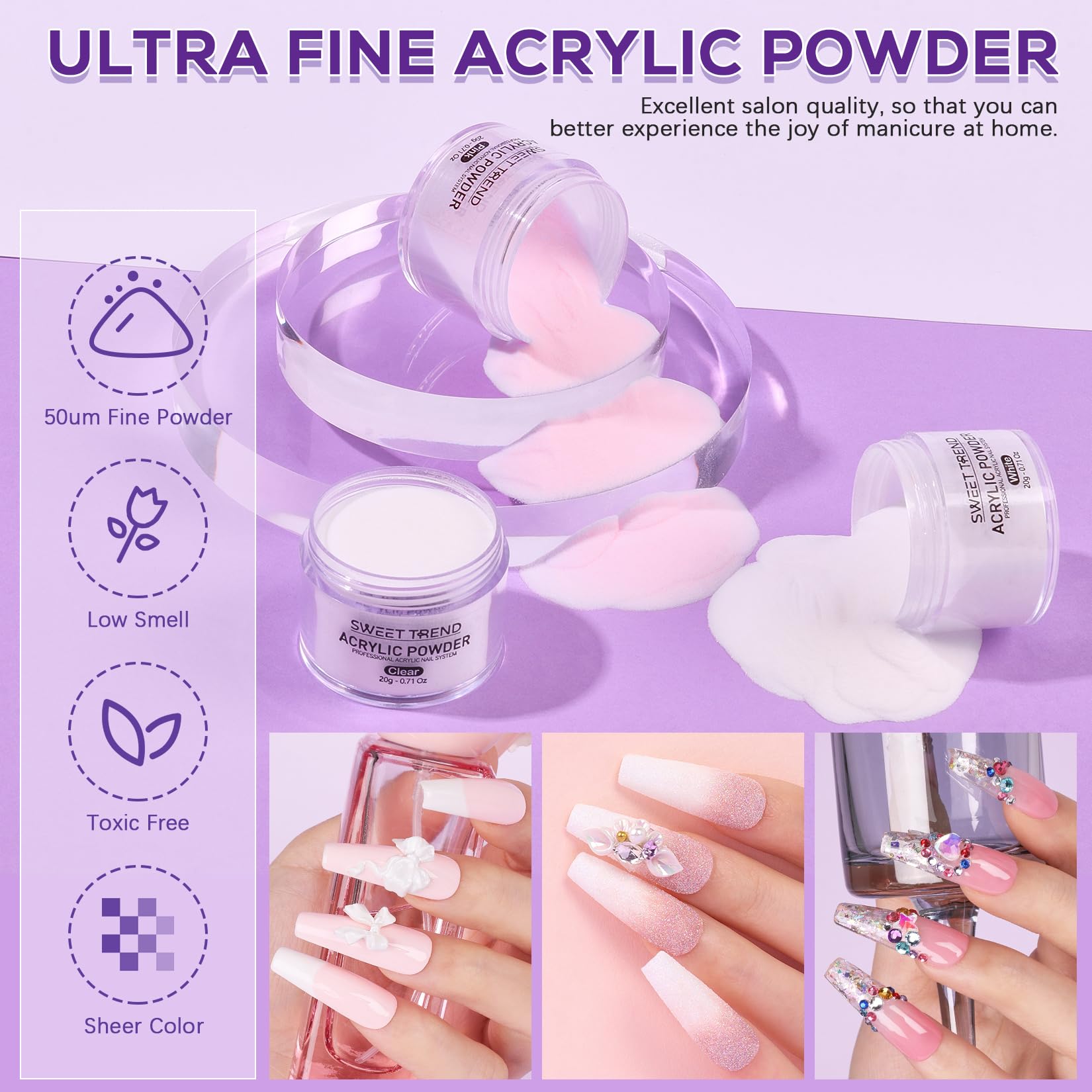 Acrylic powders and monomer liquid from the professional nail starter set
