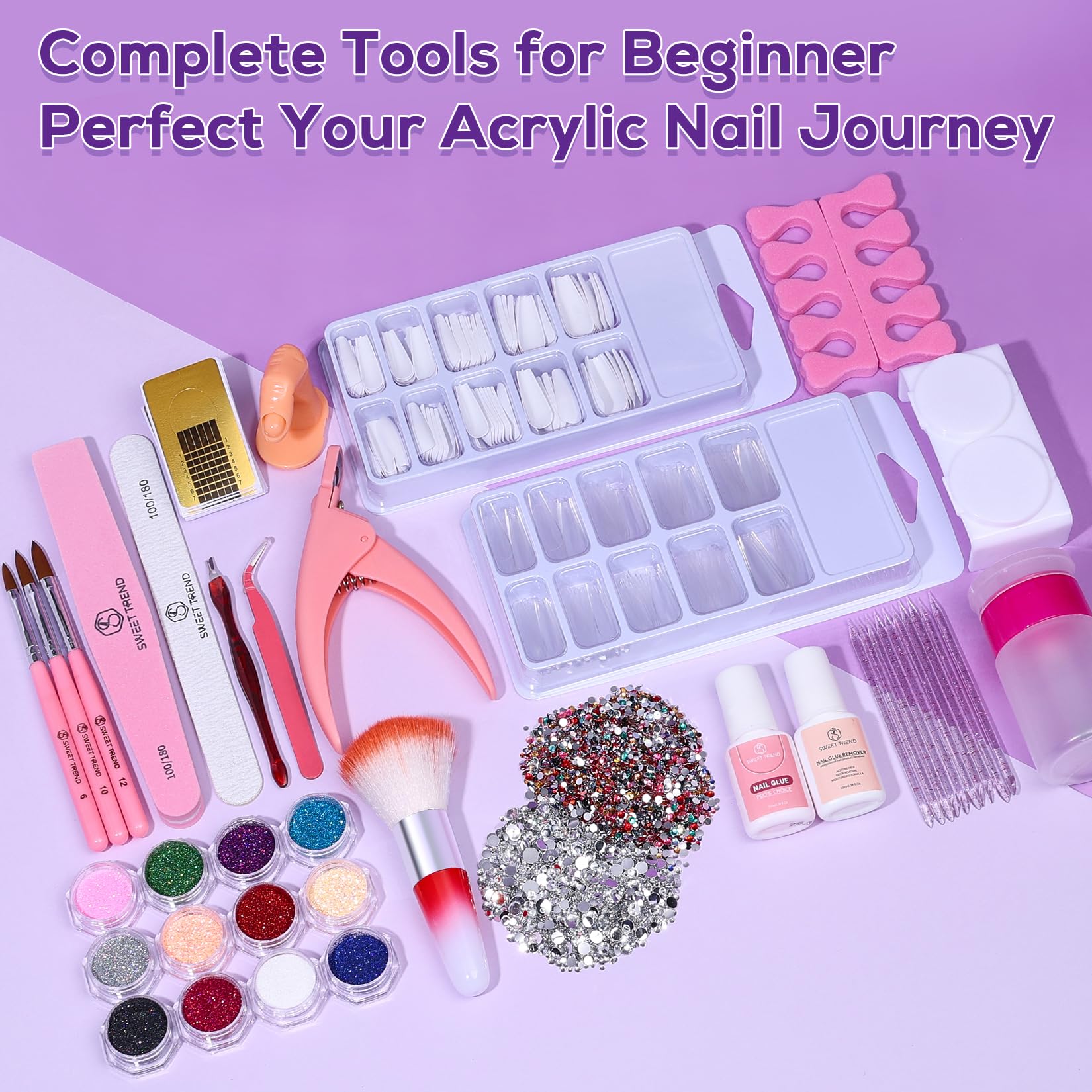 The complete collection of nail art supplies in the Sweet Trend beginner set