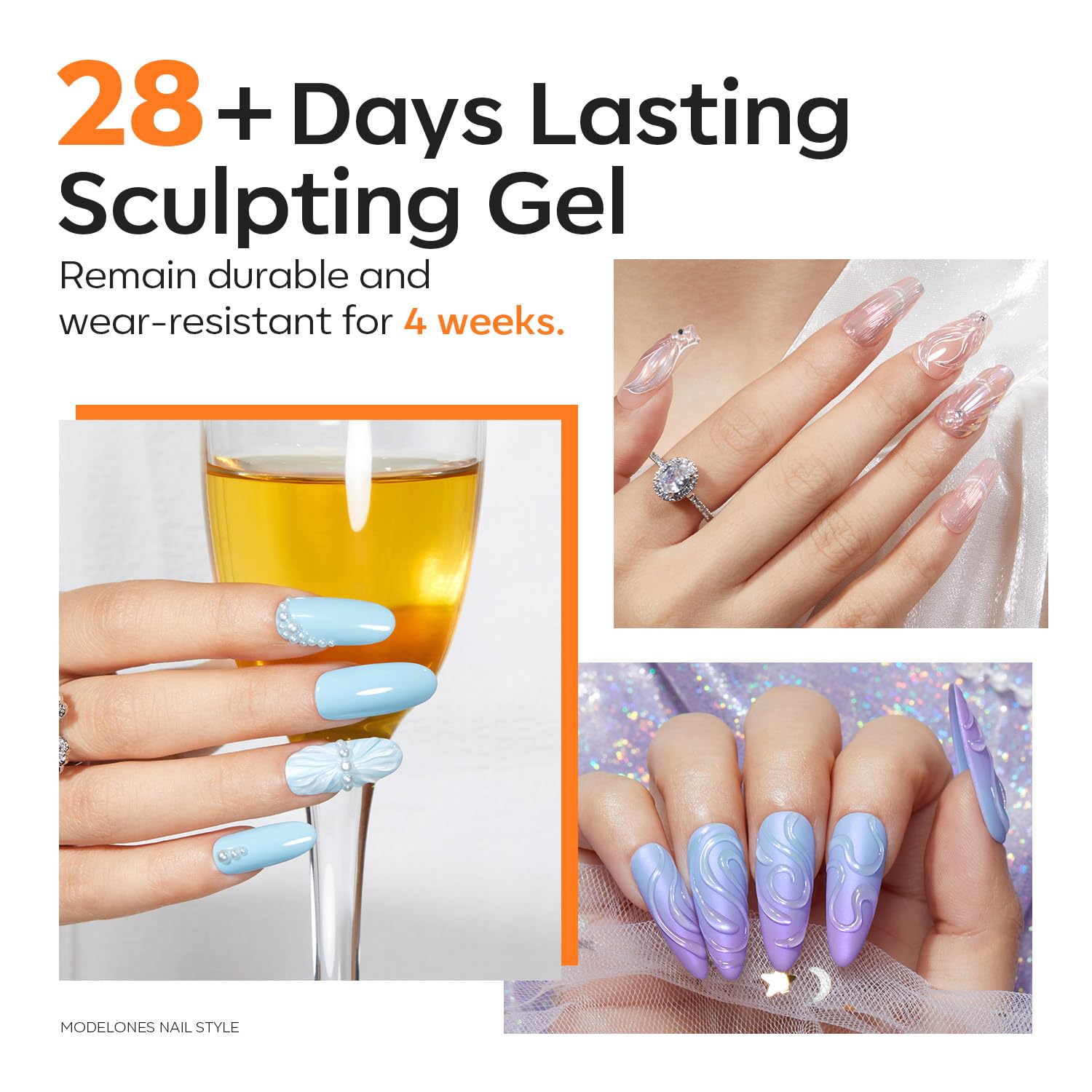 Example of 3D embossed flower nail art using Modelones gel