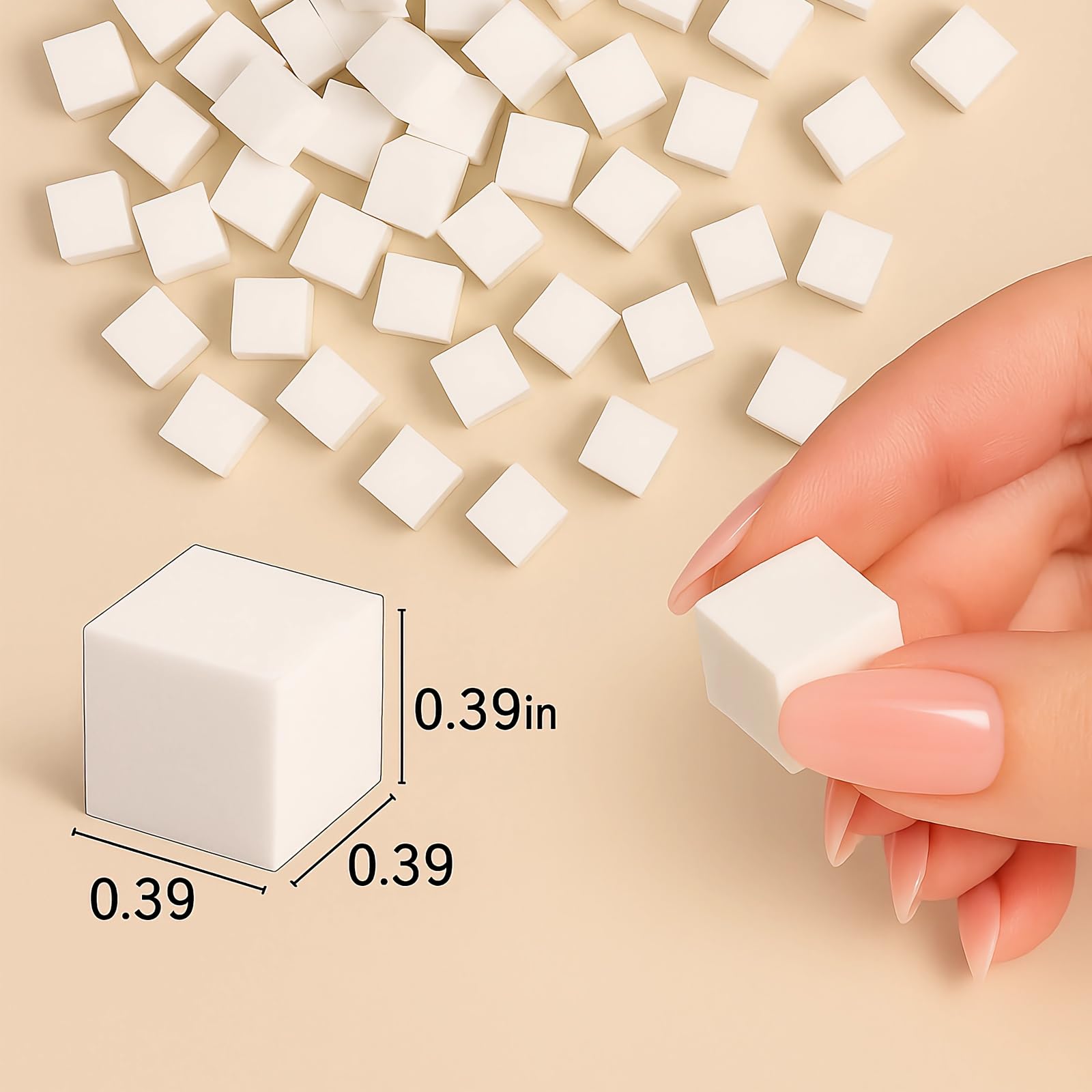 Close up of 150 piece disposable white sponges for nail art