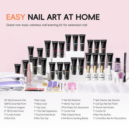 Peacecolor poly gel extension set featuring 24 color tubes
