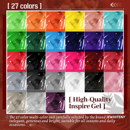 Jewhiteny gel nail polish bottles arranged by color
