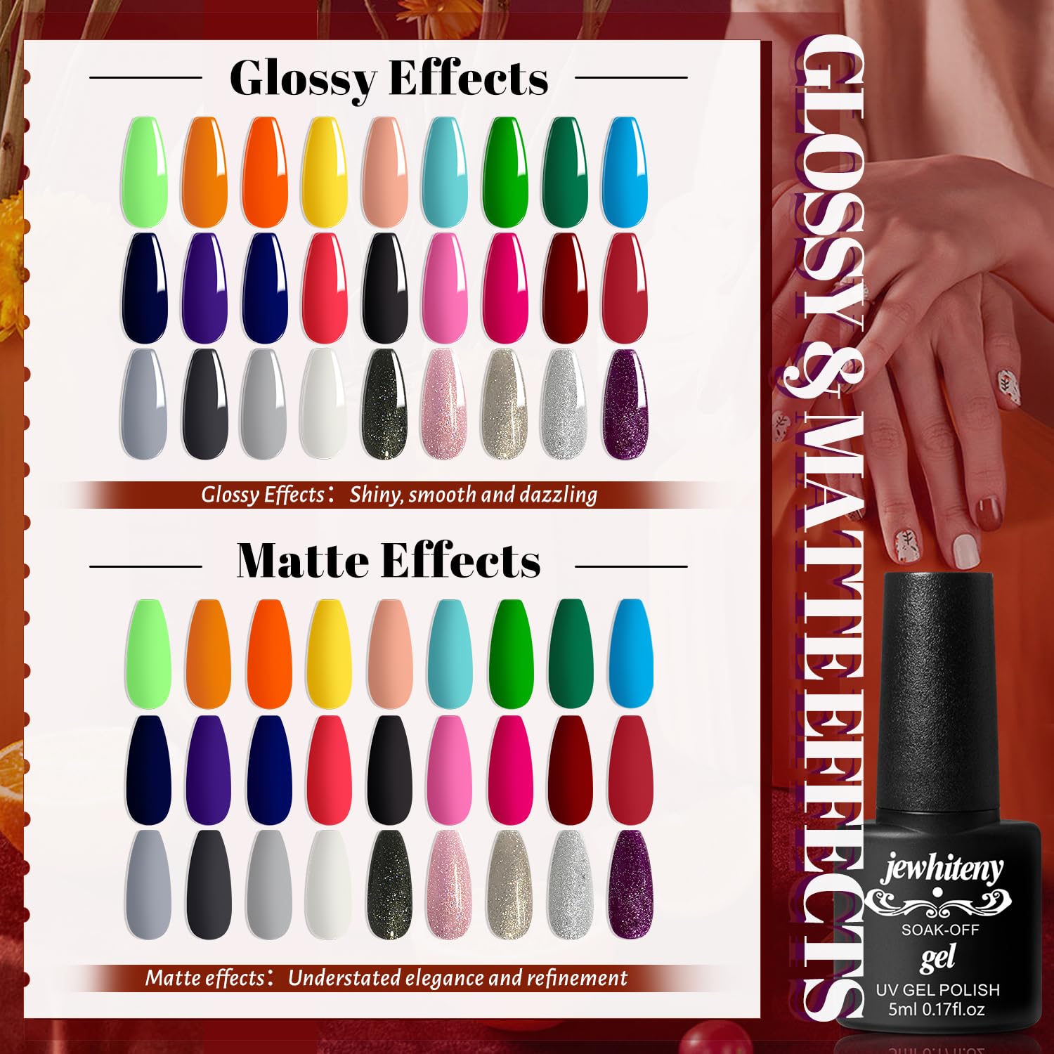 Close up of Jewhiteny gel nail polish kit packaging